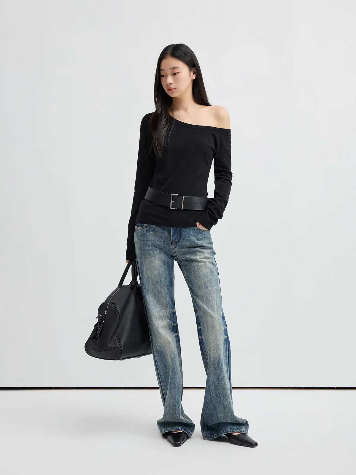 Asymmetric Off-Shoulder Long-Sleeve Top - Image 3