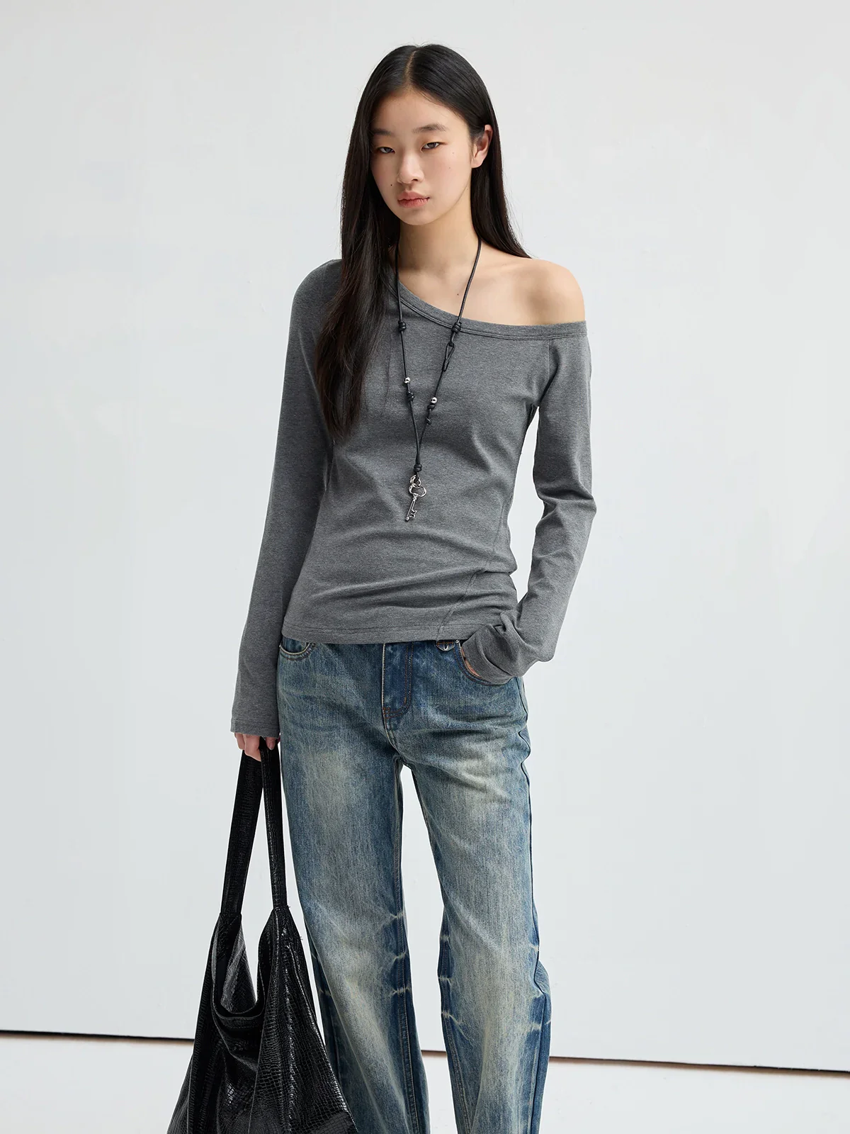 Asymmetric Off-Shoulder Long-Sleeve Top - Image 5