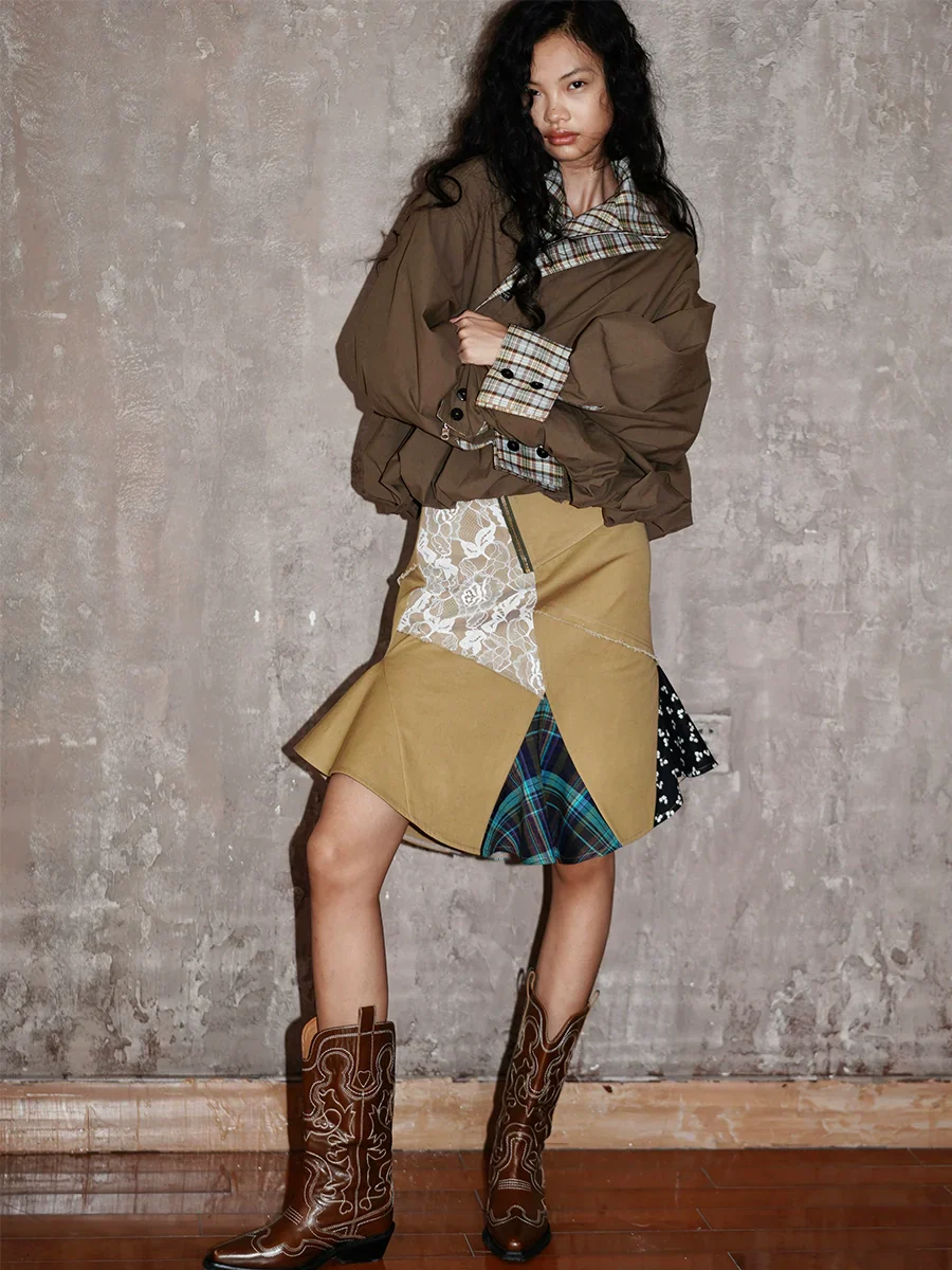 Asymmetric Patchwork A-Line Skirt - Image 2
