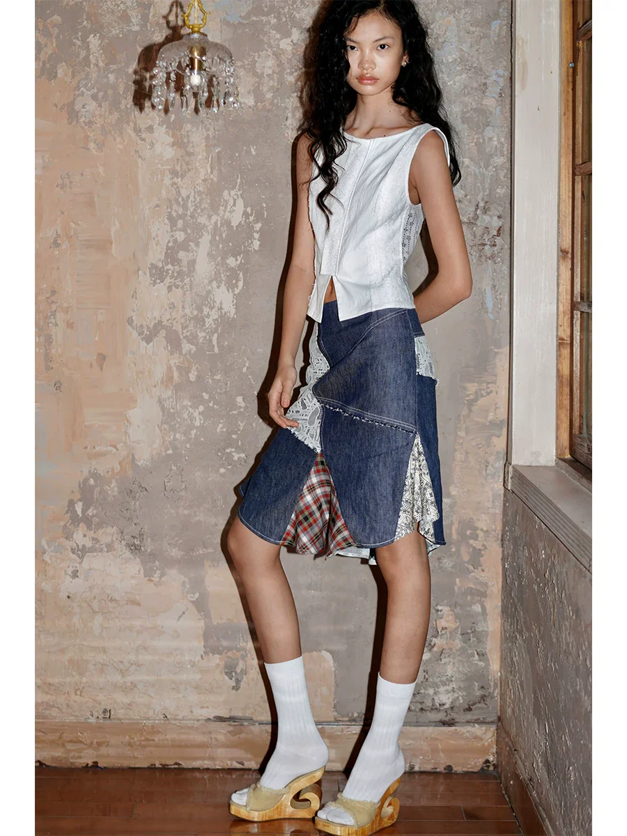 Asymmetric Patchwork A-Line Skirt - Image 3