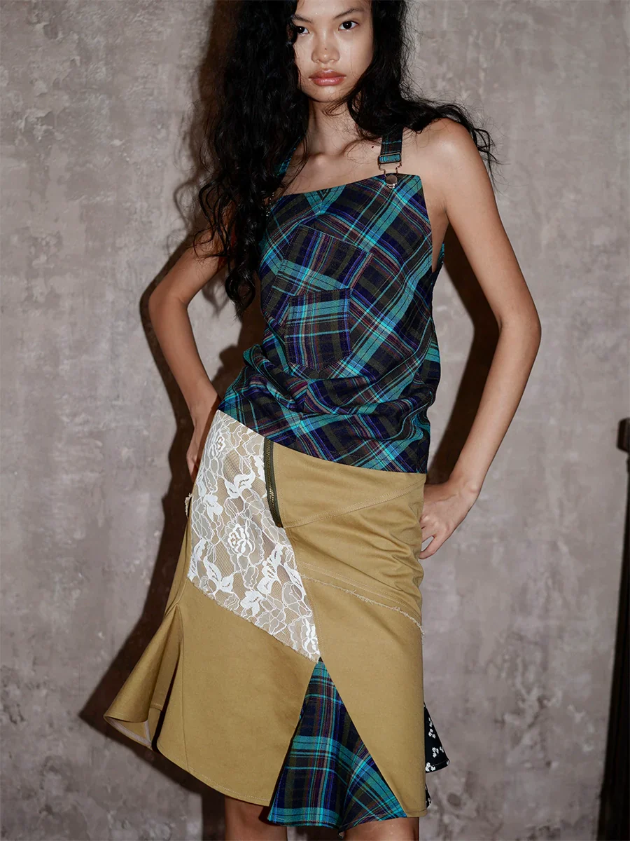 Asymmetric Patchwork A-Line Skirt - Image 4