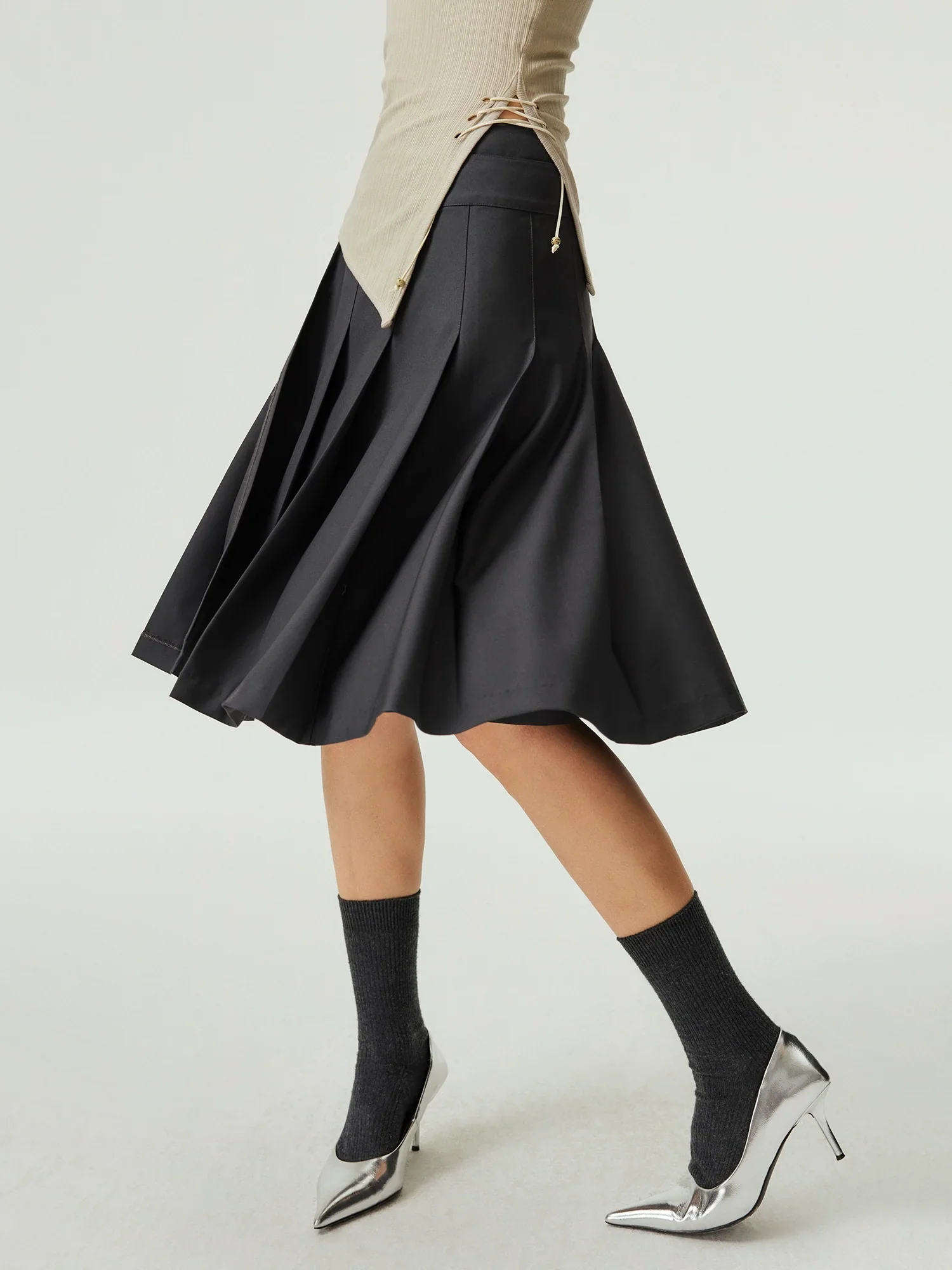 Asymmetric Pleated A-Line Skirt