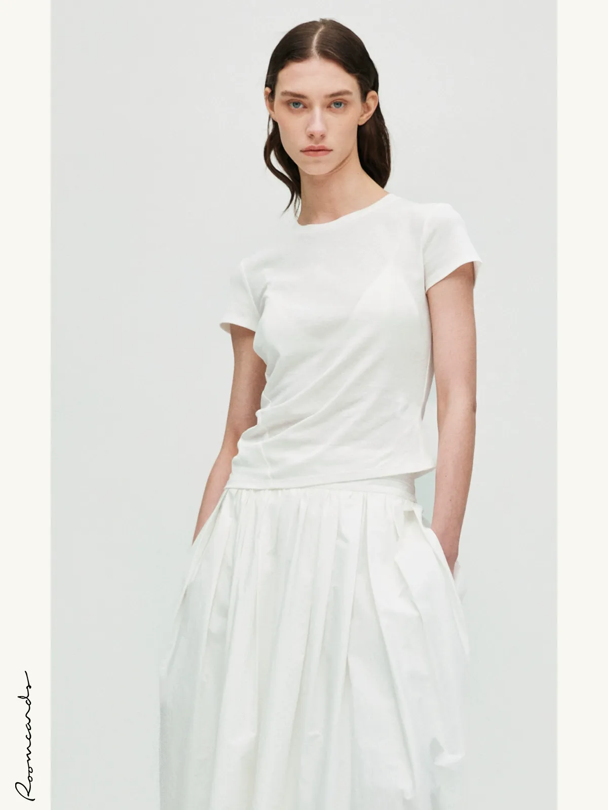 Asymmetric Pleated Cotton T-Shirt - Image 6