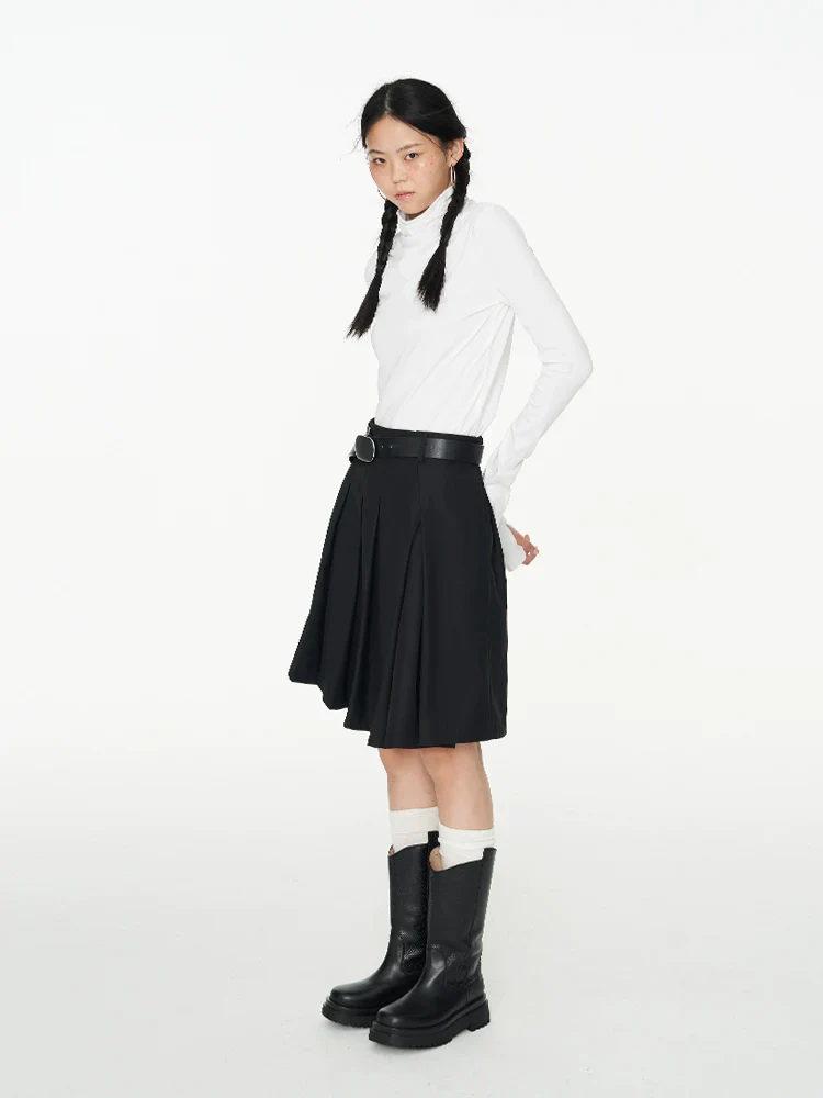 Asymmetric Pleated Turtleneck Top