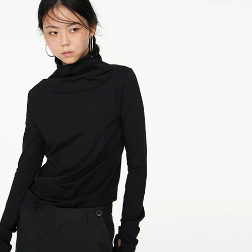 Asymmetric Pleated Turtleneck Top - Image 4