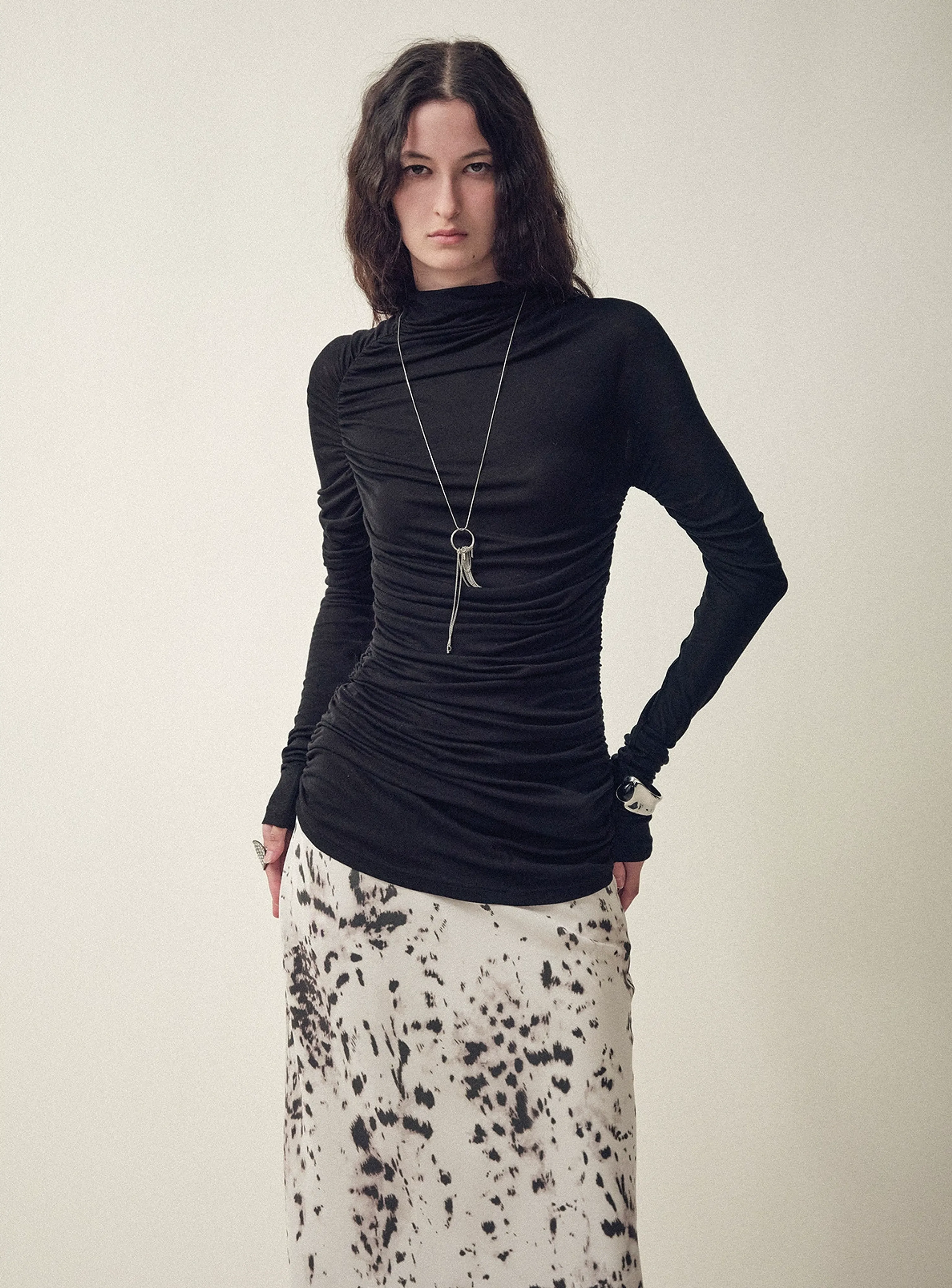 Asymmetric Ruched Mock-Neck Top - Image 4