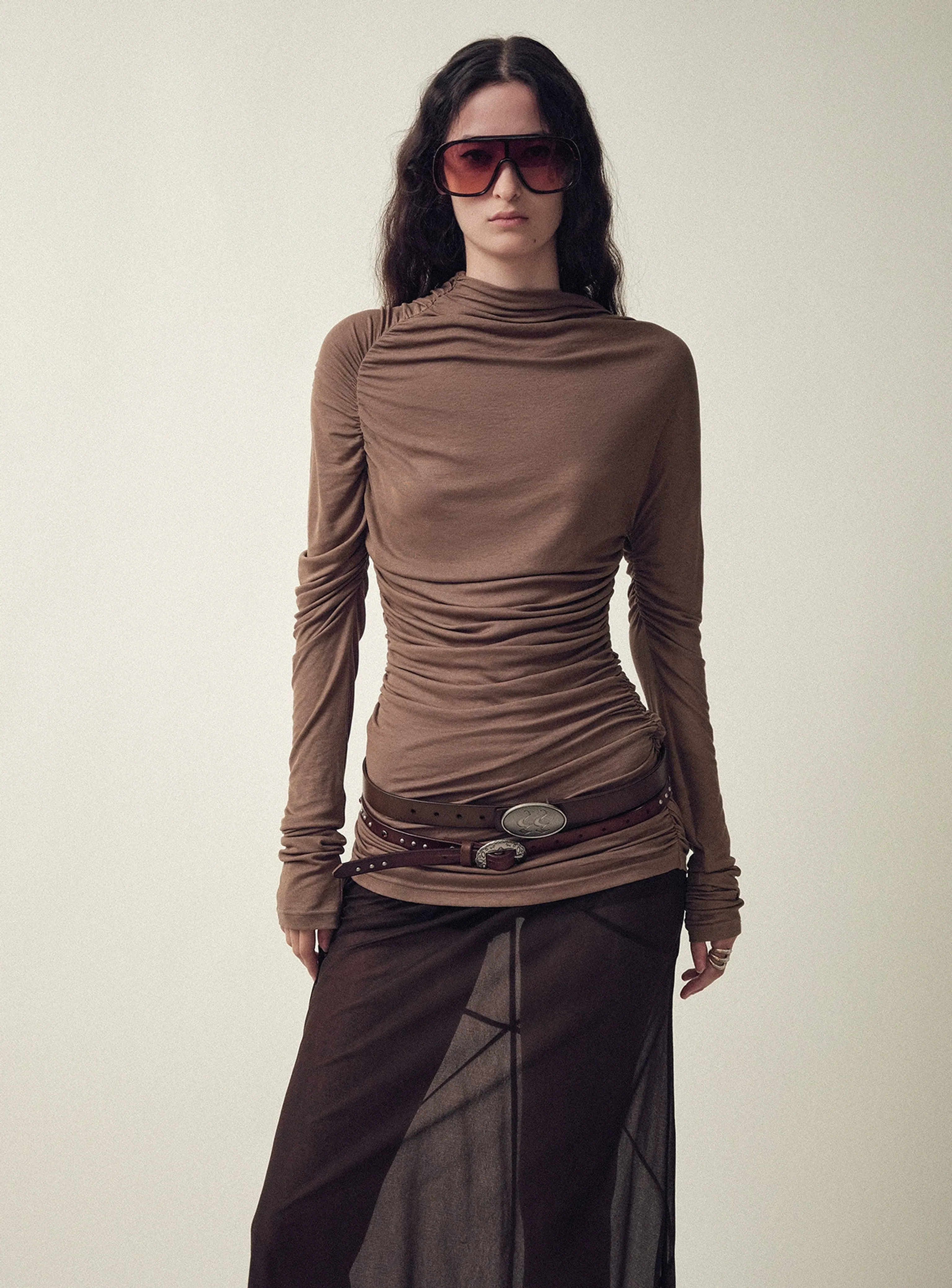 Asymmetric Ruched Mock-Neck Top - Image 6