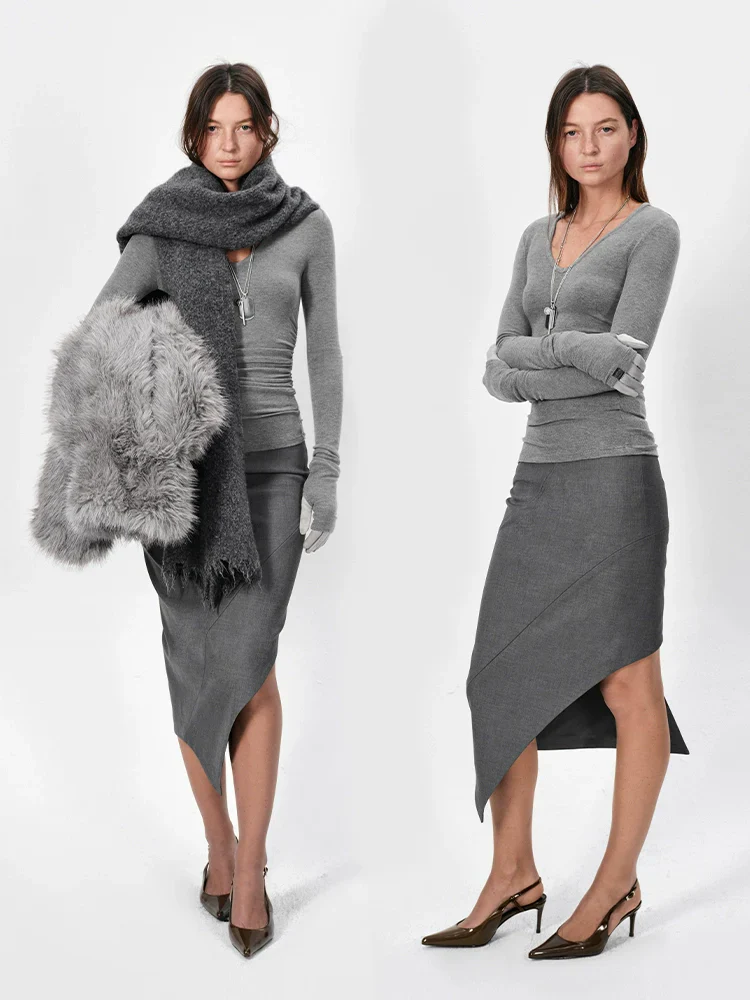 Asymmetric Split Pencil Skirt