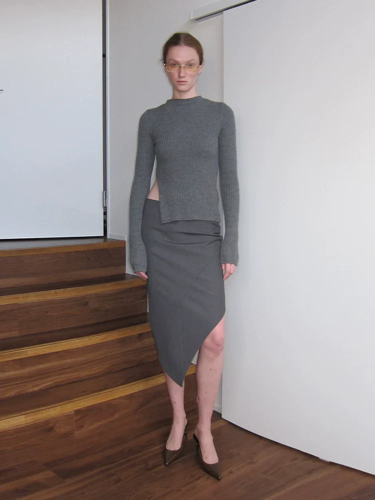 Asymmetric Split Pencil Skirt - Image 3