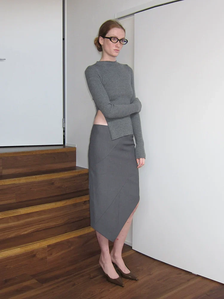 Asymmetric Split Pencil Skirt - Image 4