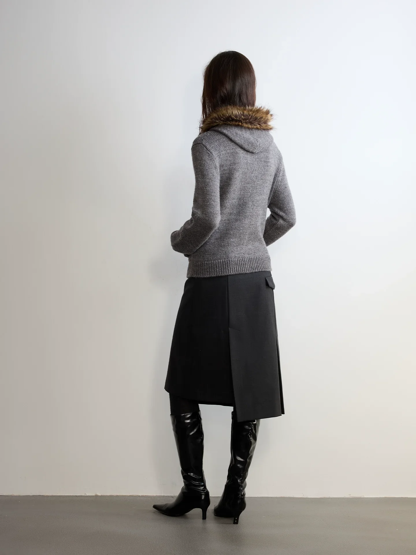 Asymmetric Wool-Blend Wrap Skirt - Image 4
