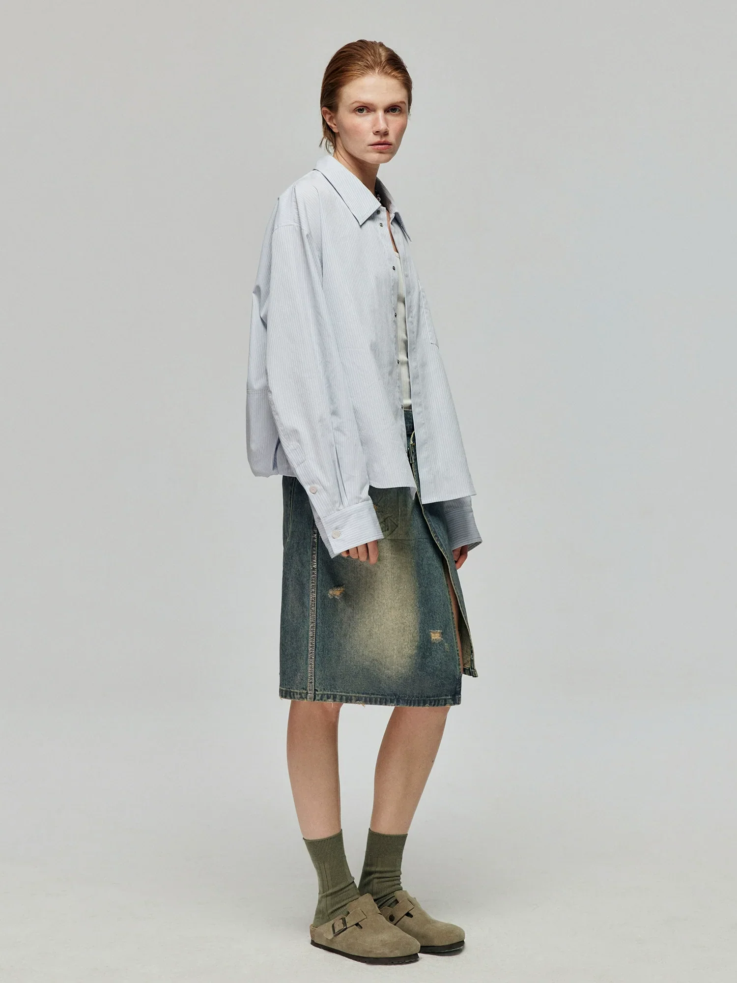 Asymmetric Wrap Denim Skirt - Image 2