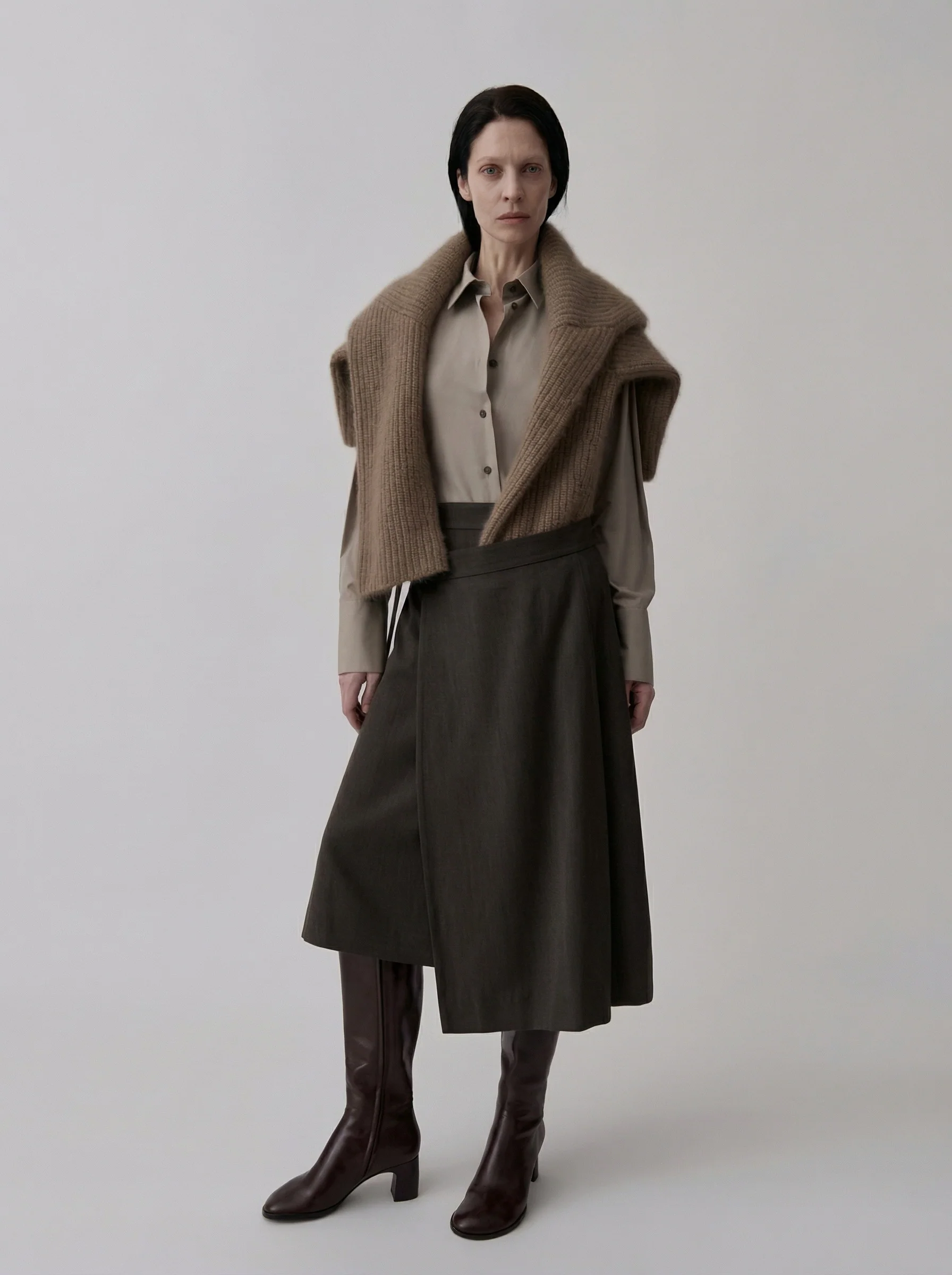 Asymmetric Wrap Midi Skirt