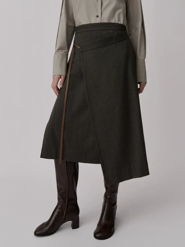 Asymmetric Wrap Midi Skirt - Image 2