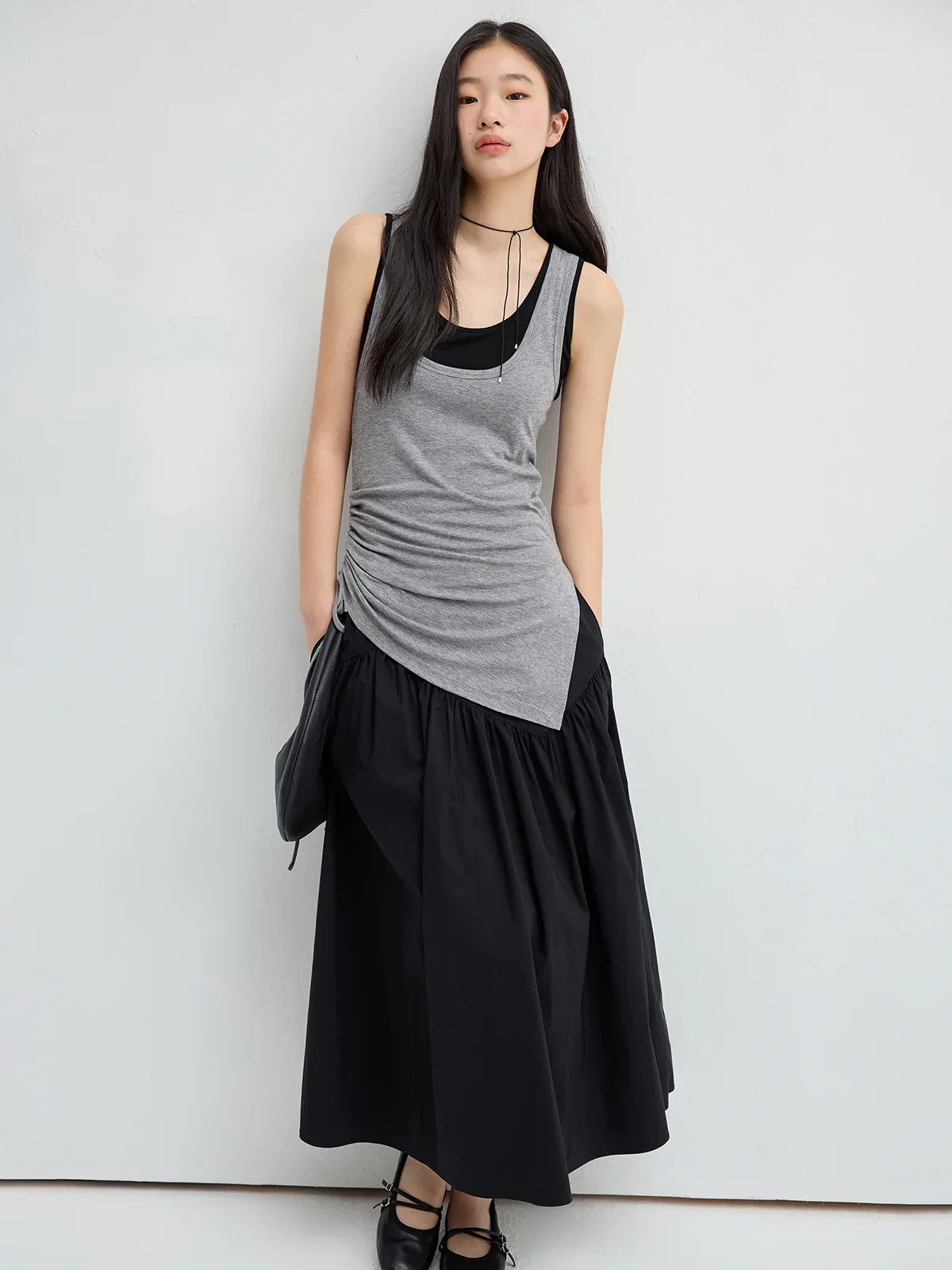 Asymmetric Yoke Gathered Skirt - Image 3