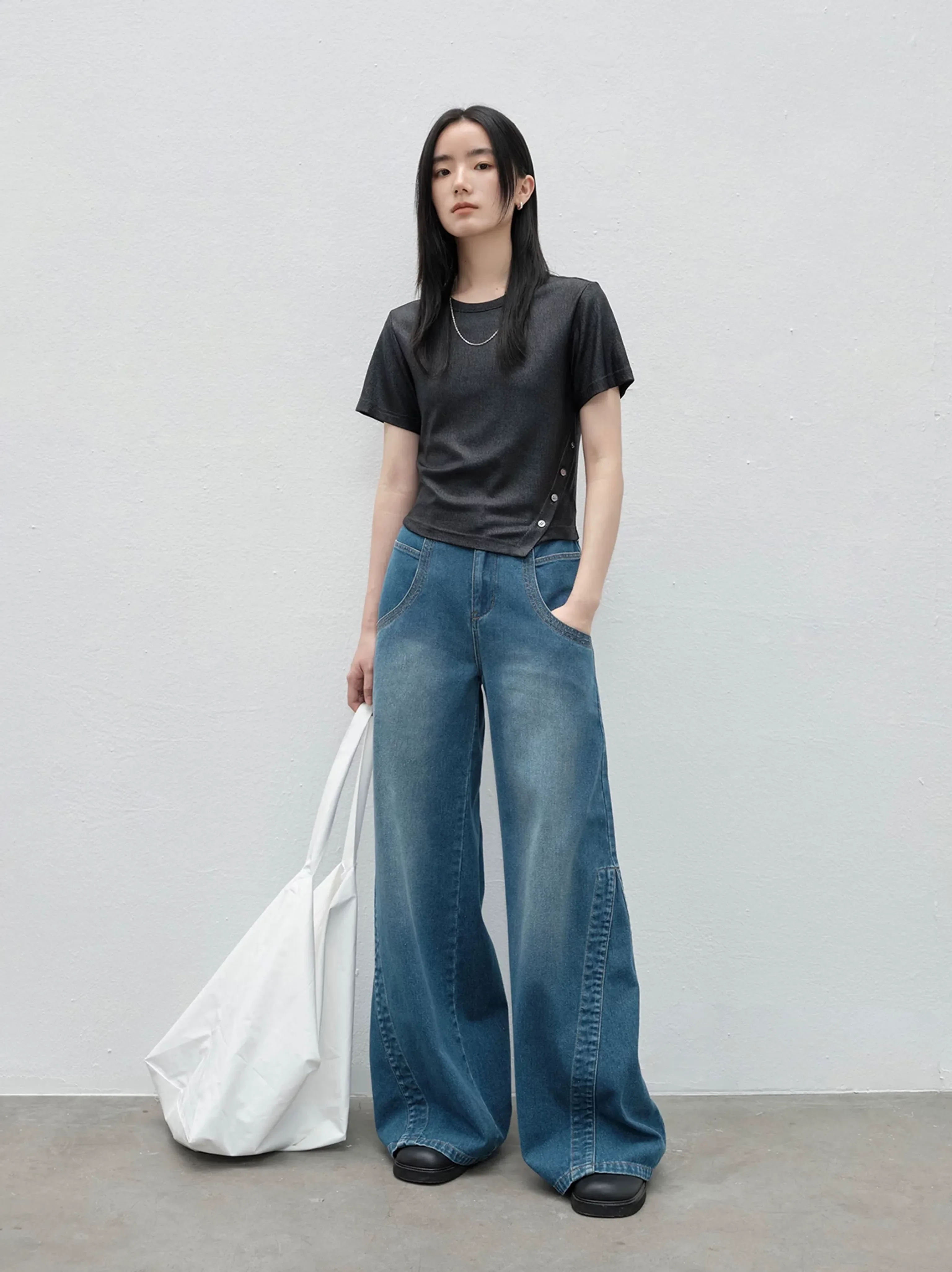 Asymmetrical Button Detail T-Shirt - Image 6
