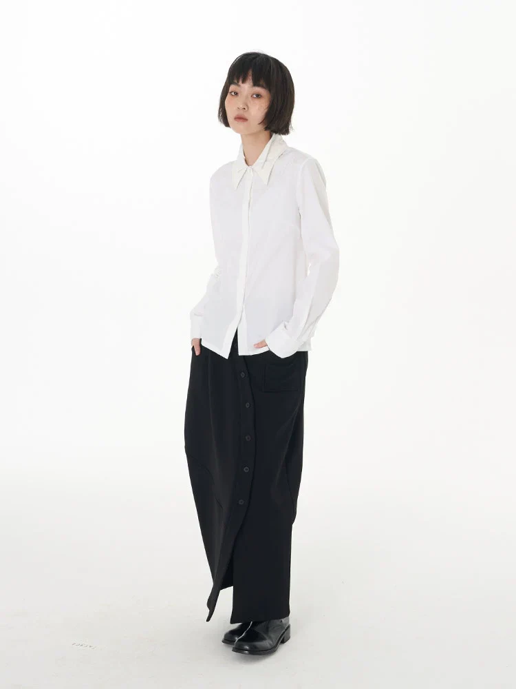 Asymmetrical Curve Button Skirt