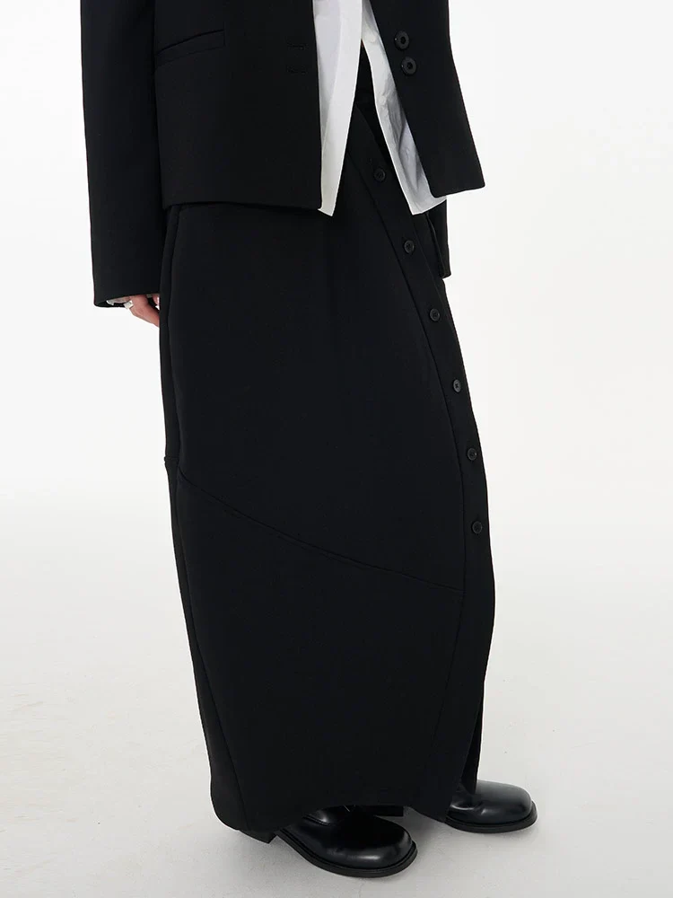 Asymmetrical Curve Button Skirt - Image 2