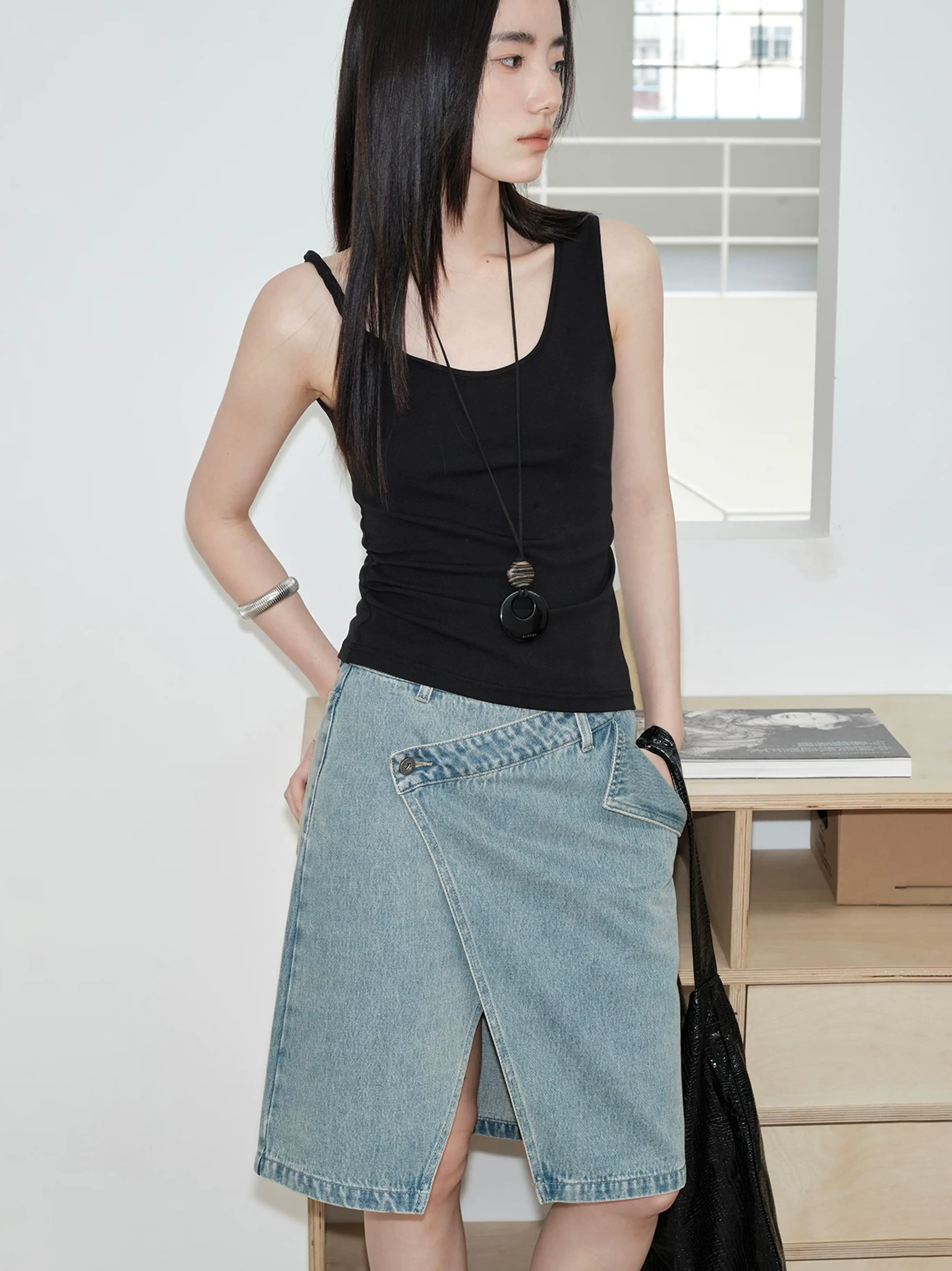 Asymmetrical Denim Skirt - Image 4