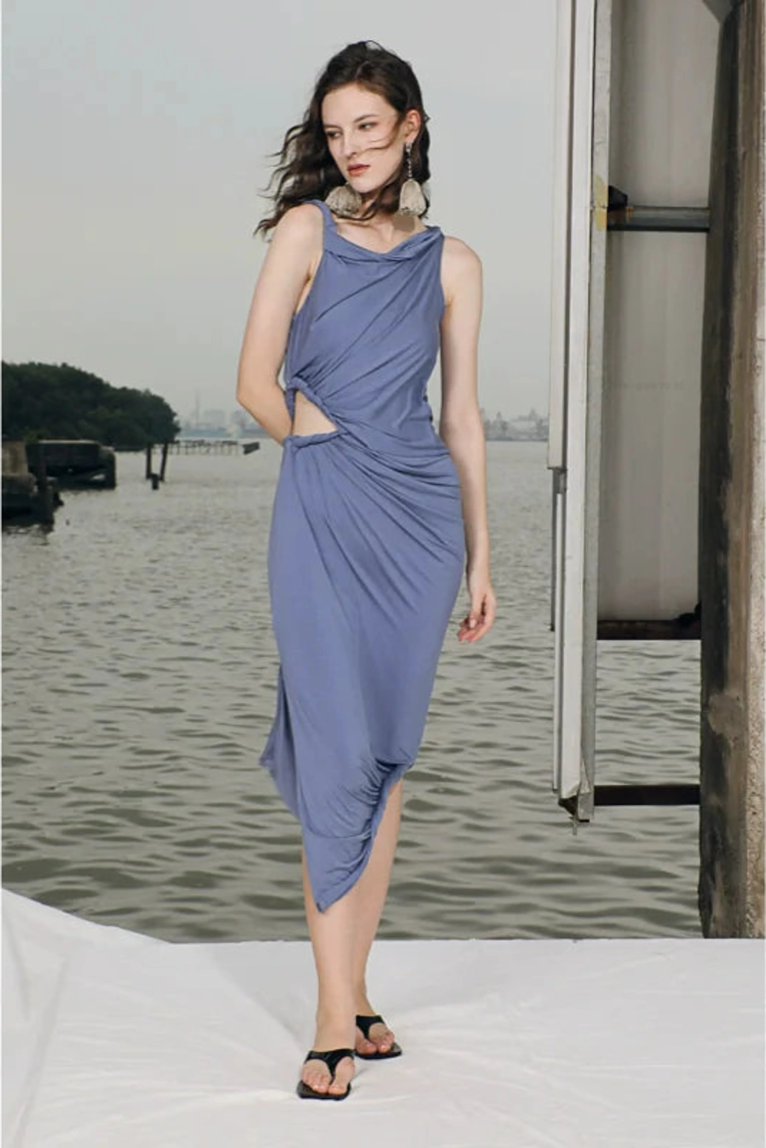 Asymmetrical Draped Dress - Image 5