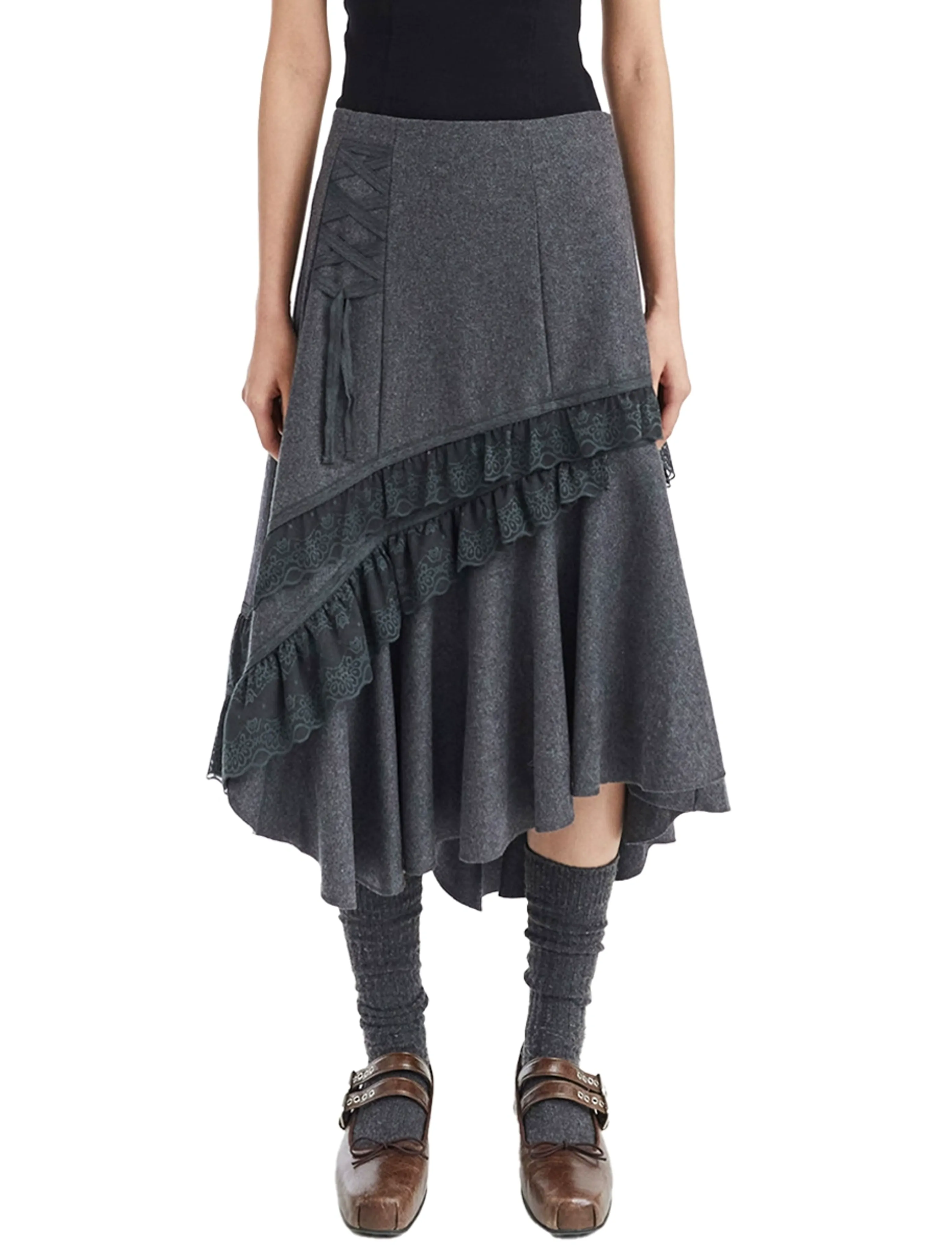 Asymmetrical Lace-Trimmed Ruffle Skirt - Image 6
