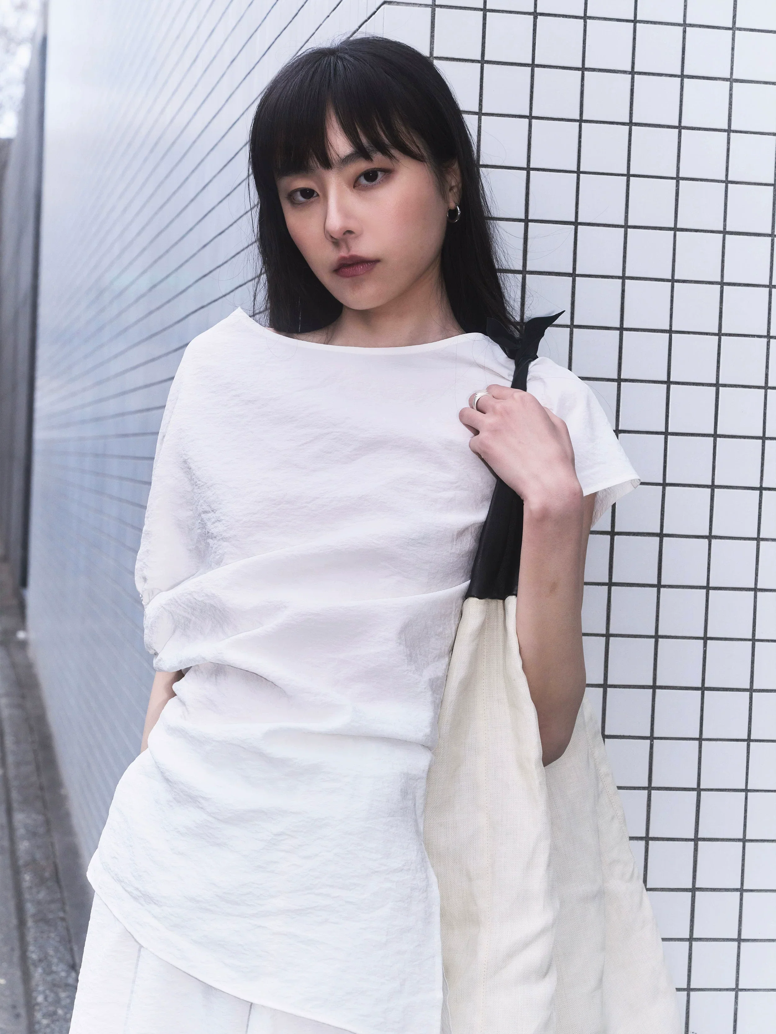 Asymmetrical Pleated Top and Skirt Ensemble - Image 2