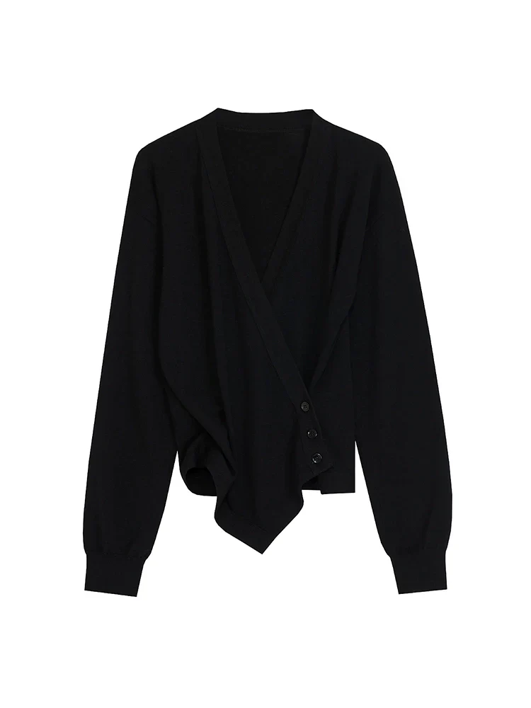 Asymmetrical Wrap V-Neck Cardigan - Image 4