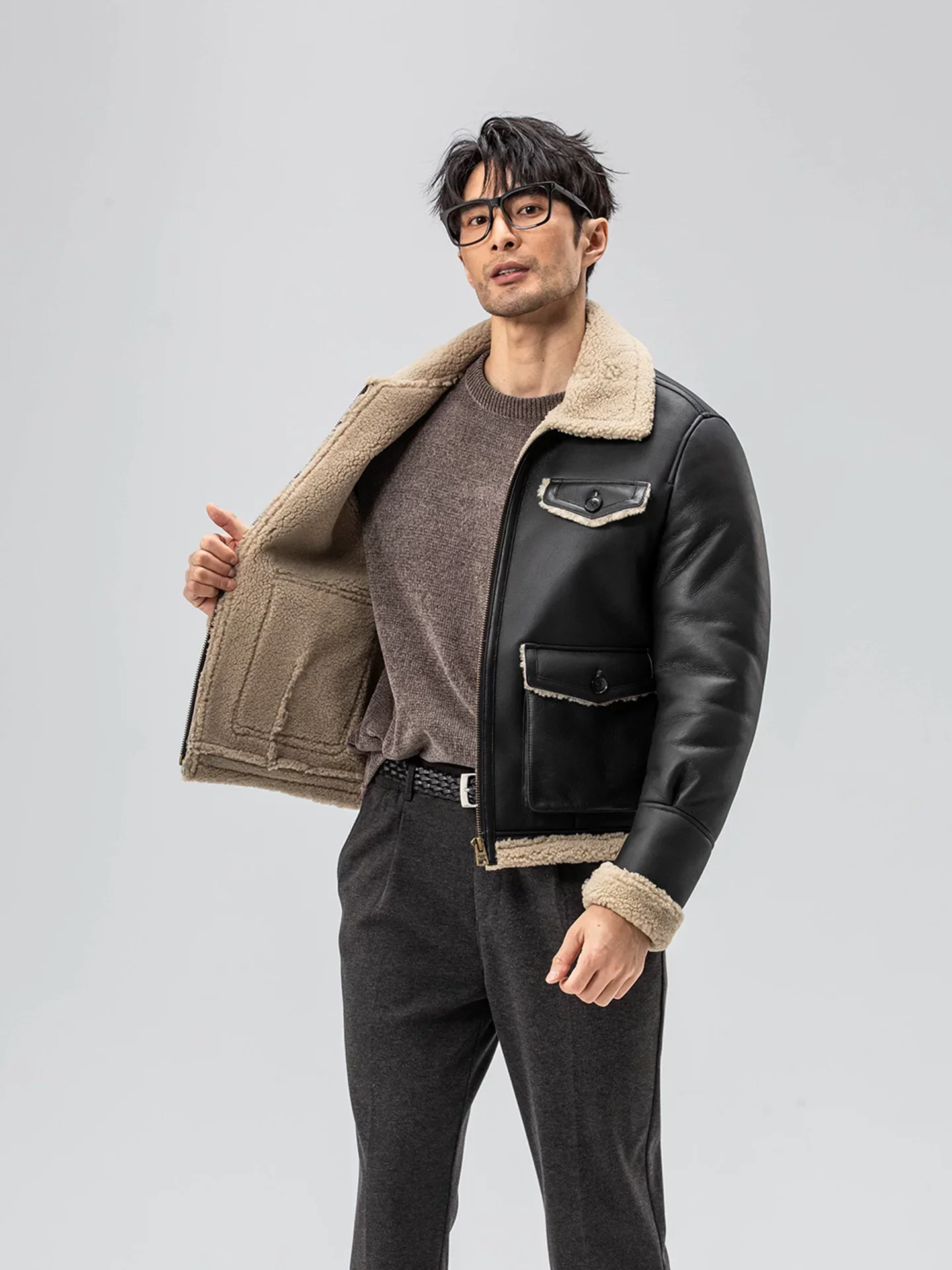 Aviator Shearling-Collar Jacket