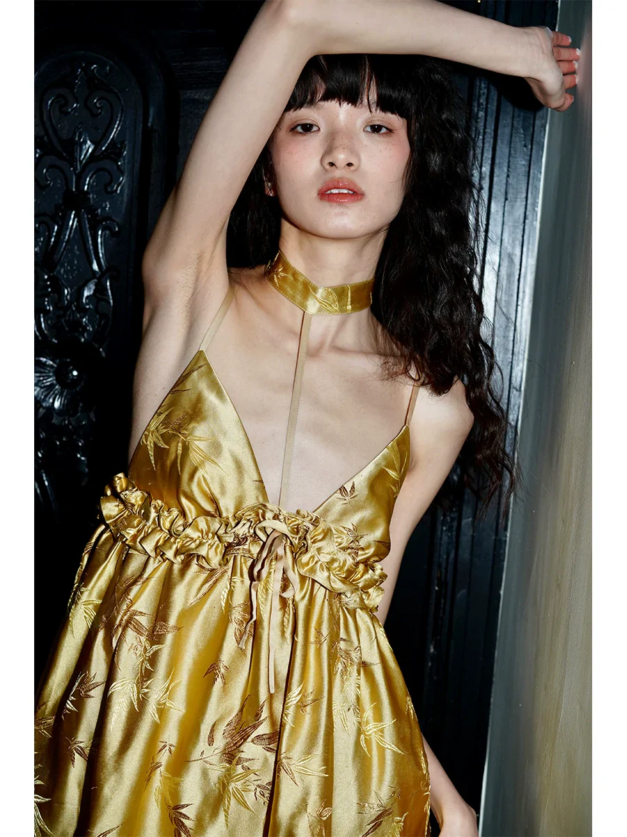 Bamboo Jacquard Halter Mini Dress - Image 4