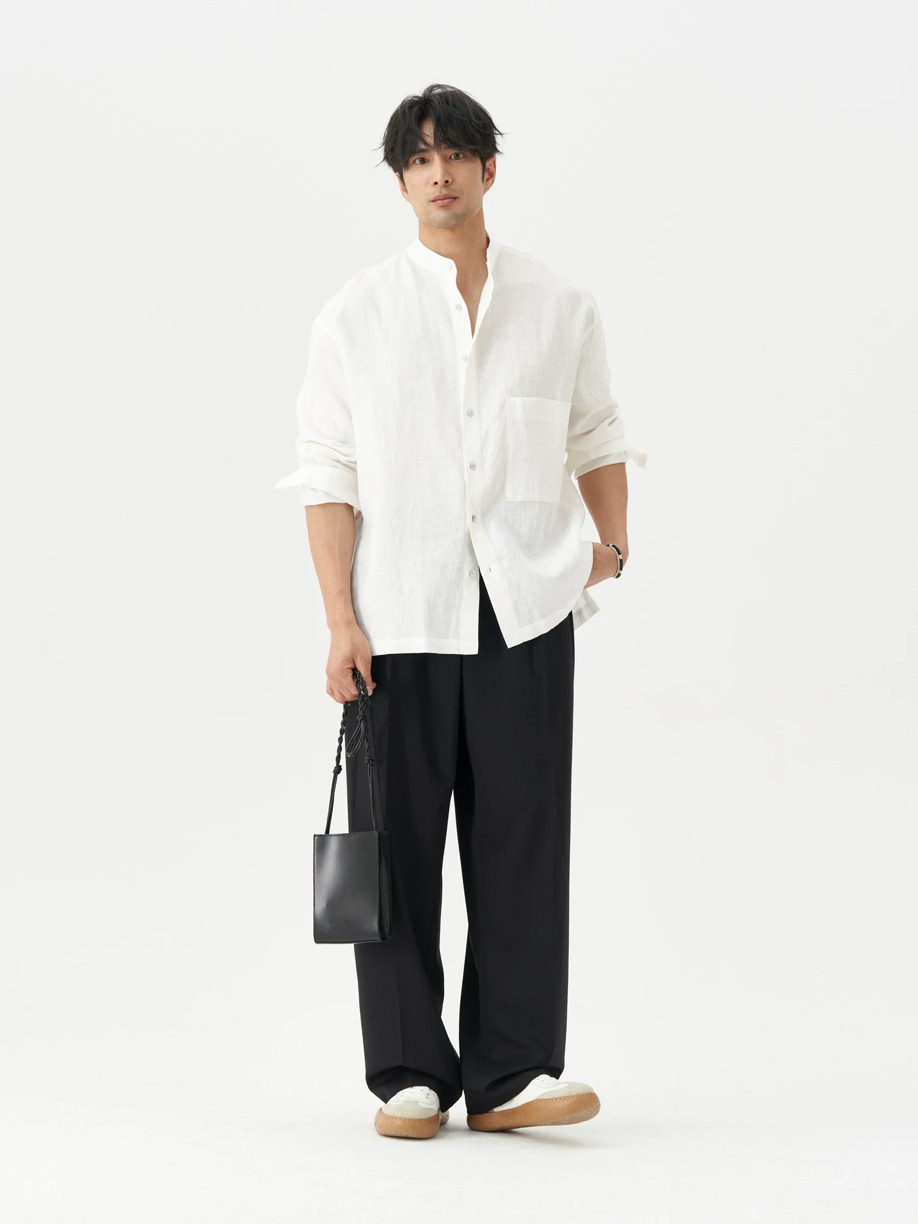 Band Collar Linen Shirt - Image 3