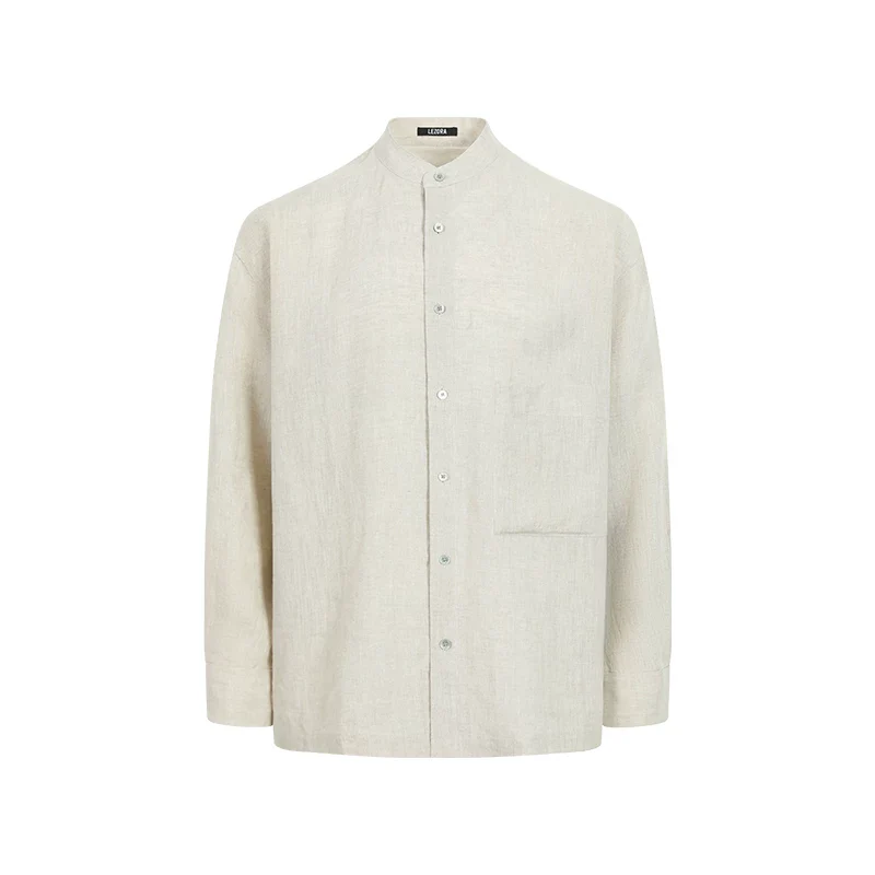 Band Collar Linen Shirt - Image 6