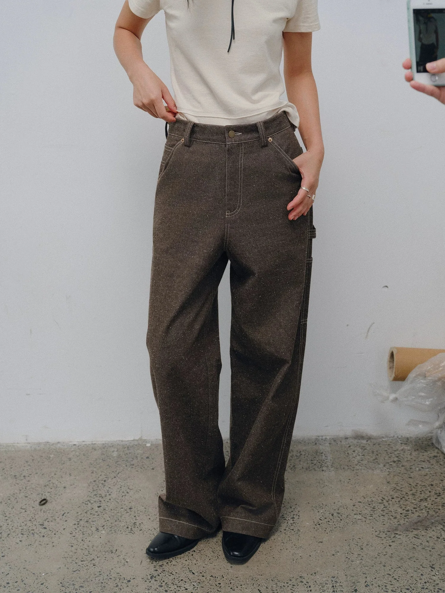 Bark Brown Utility Wide-Leg Jeans - Image 2