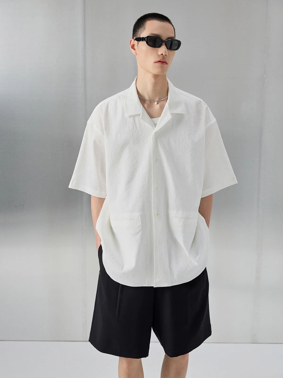 Bark-Textured Camp-Collar Shirt - Image 4