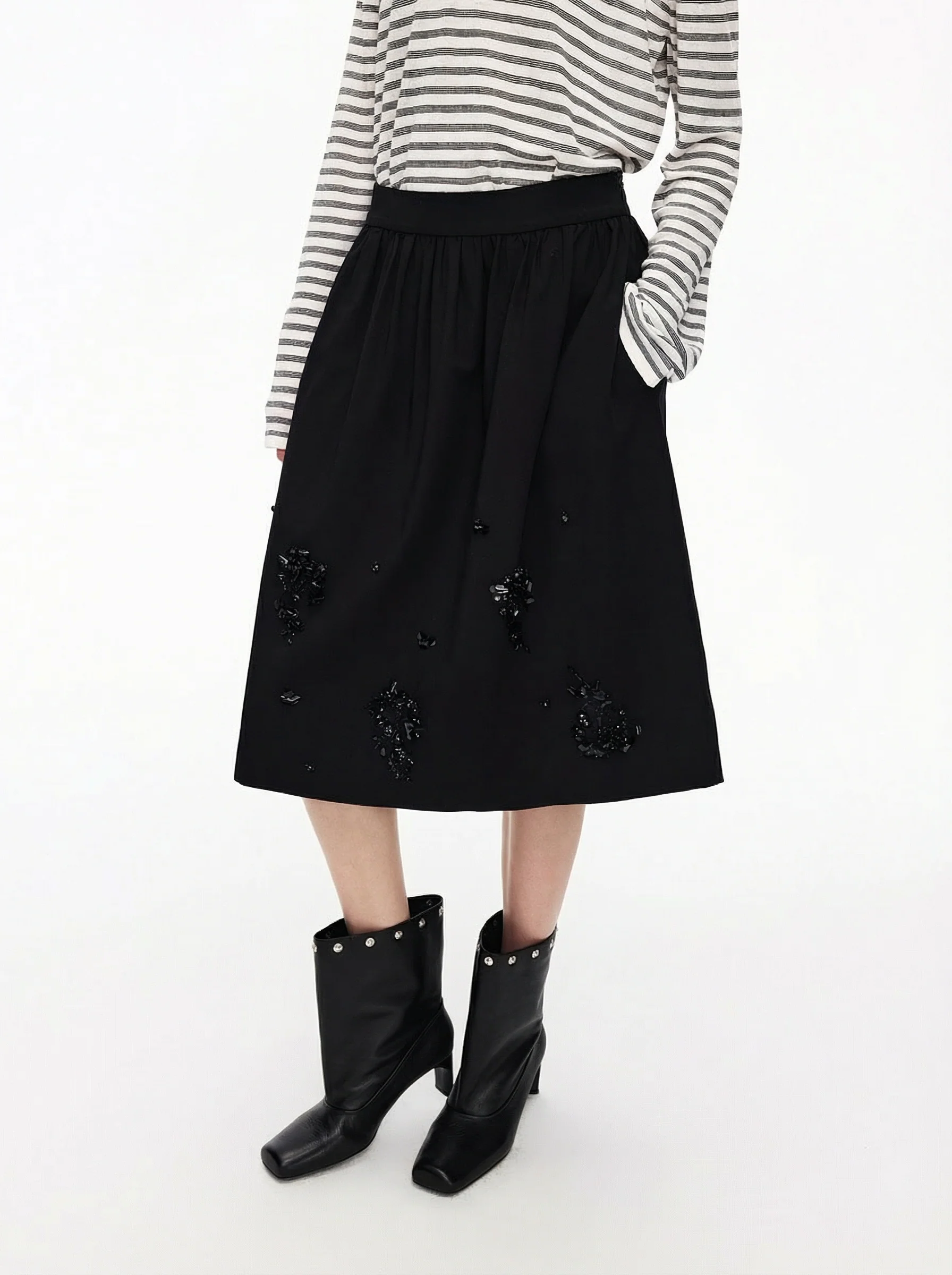 Beaded A-Line Midi Skirt