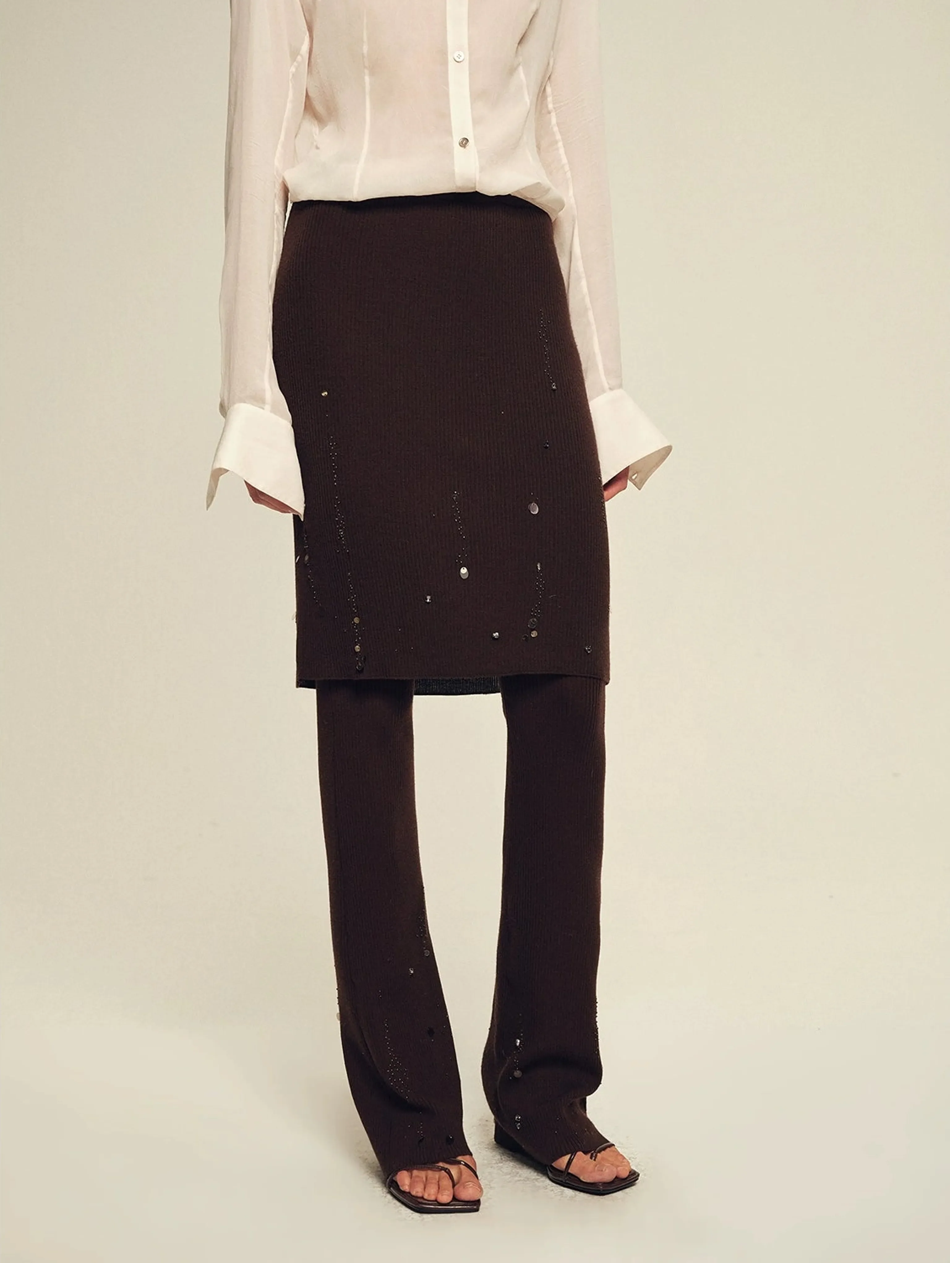 Beaded Merino Rib Skirt-Pants - Image 5