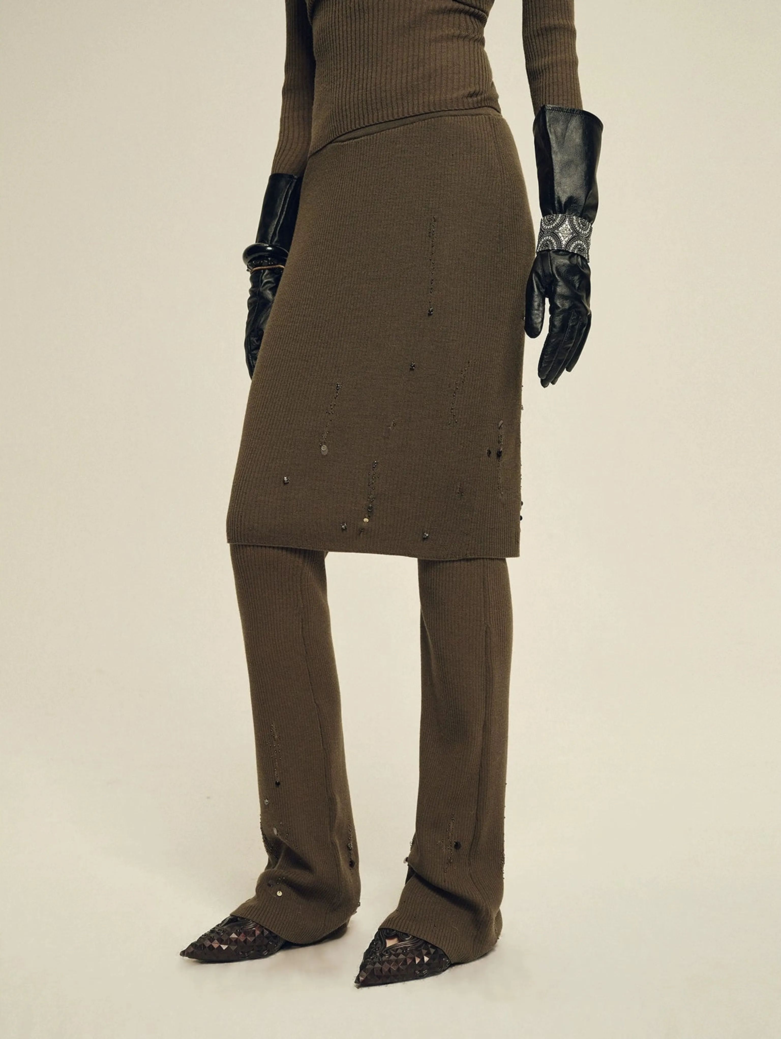 Beaded Merino Rib Skirt-Pants - Image 7