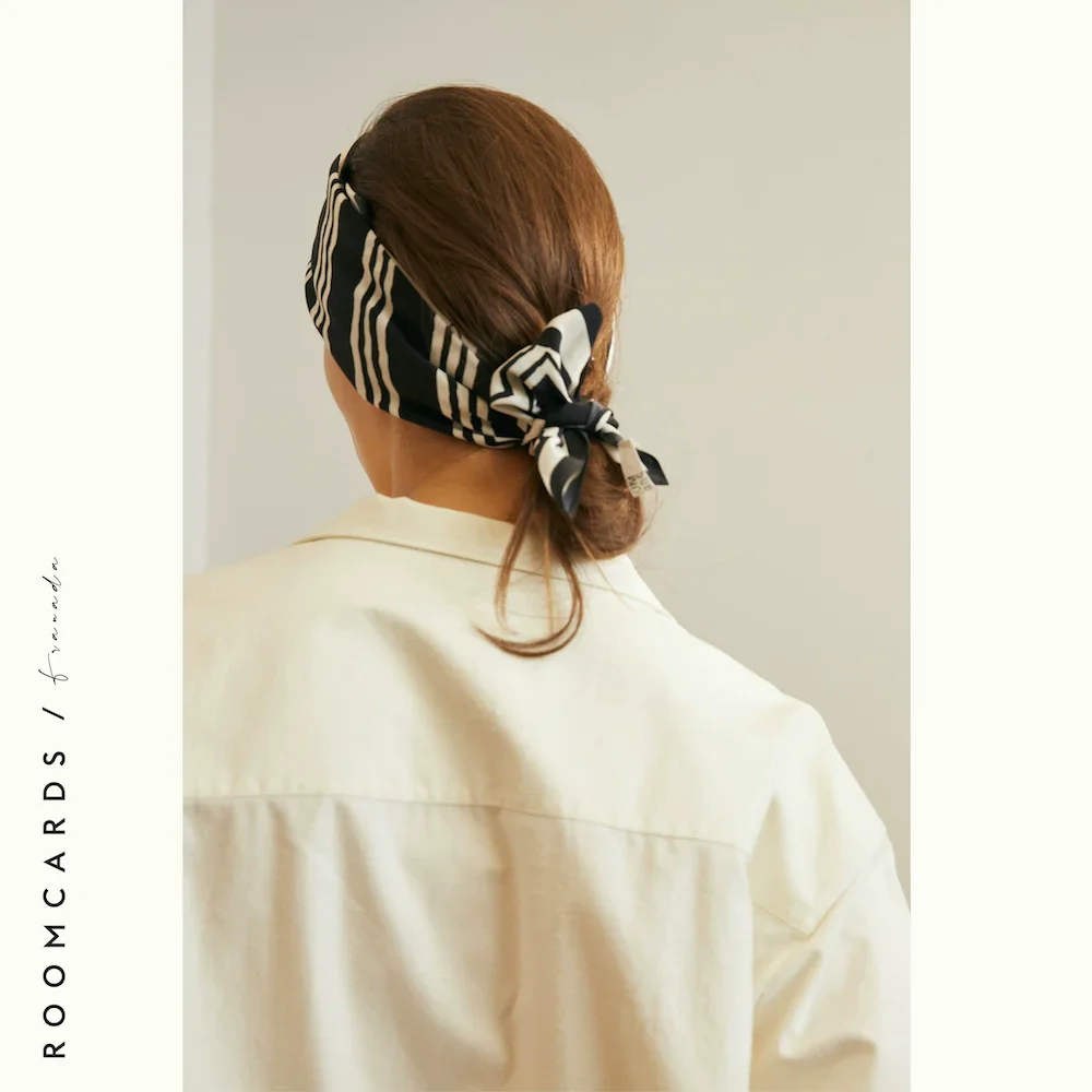 Beige Black Geometric Silk Scarf - Image 3