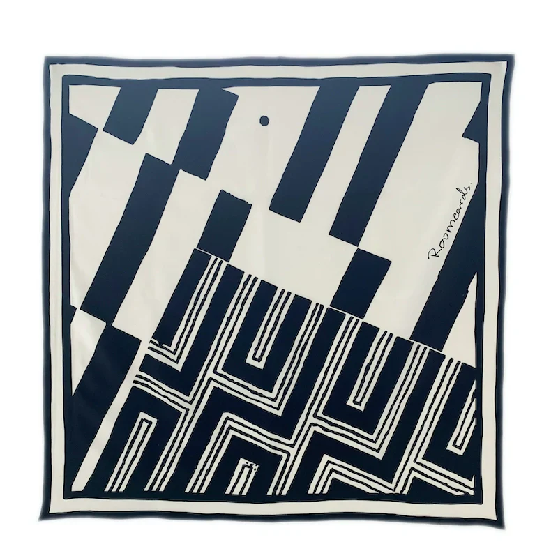 Beige Black Geometric Silk Scarf - Image 4