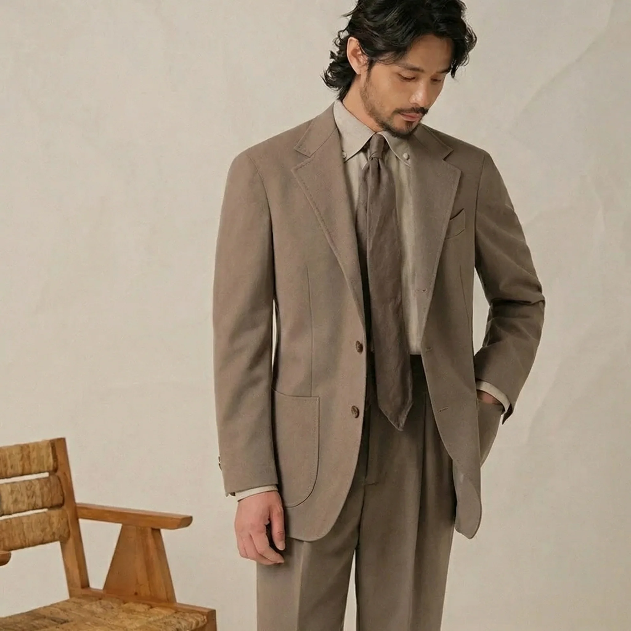 Beige Cavalry Twill Suit - Image 12