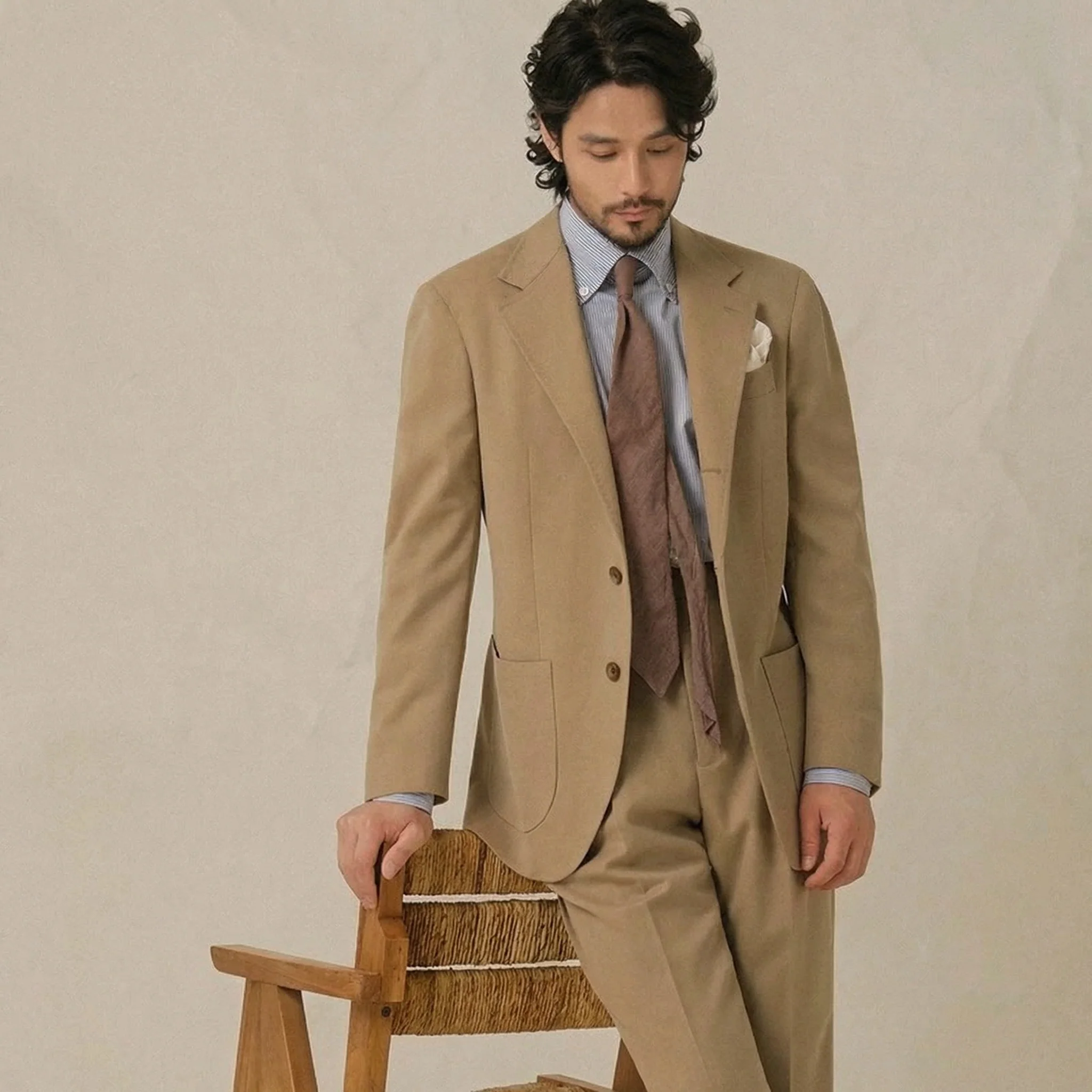 Beige Cavalry Twill Suit - Image 14