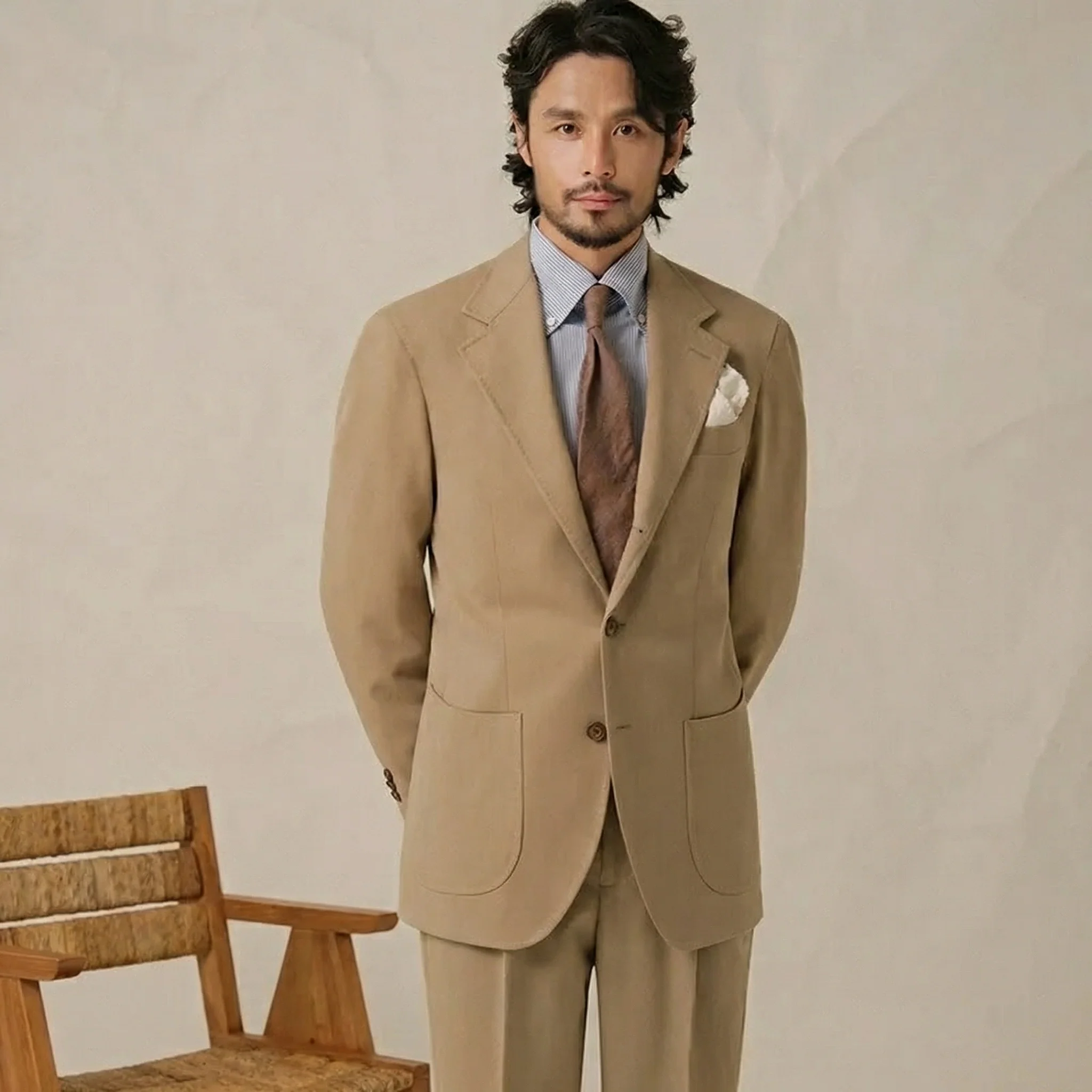 Beige Cavalry Twill Suit - Image 15