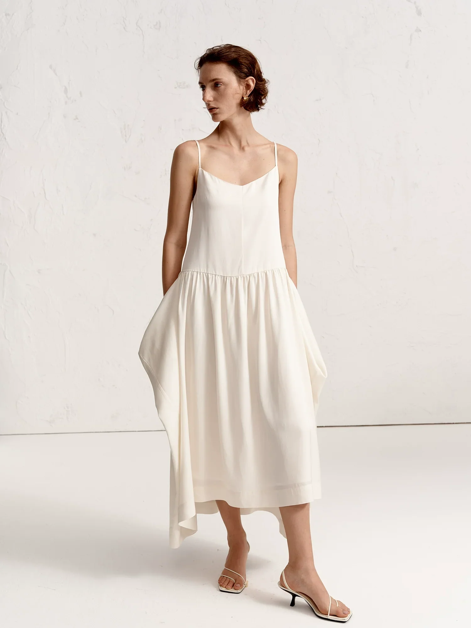 Beige Cotton-Linen Slip Dress
