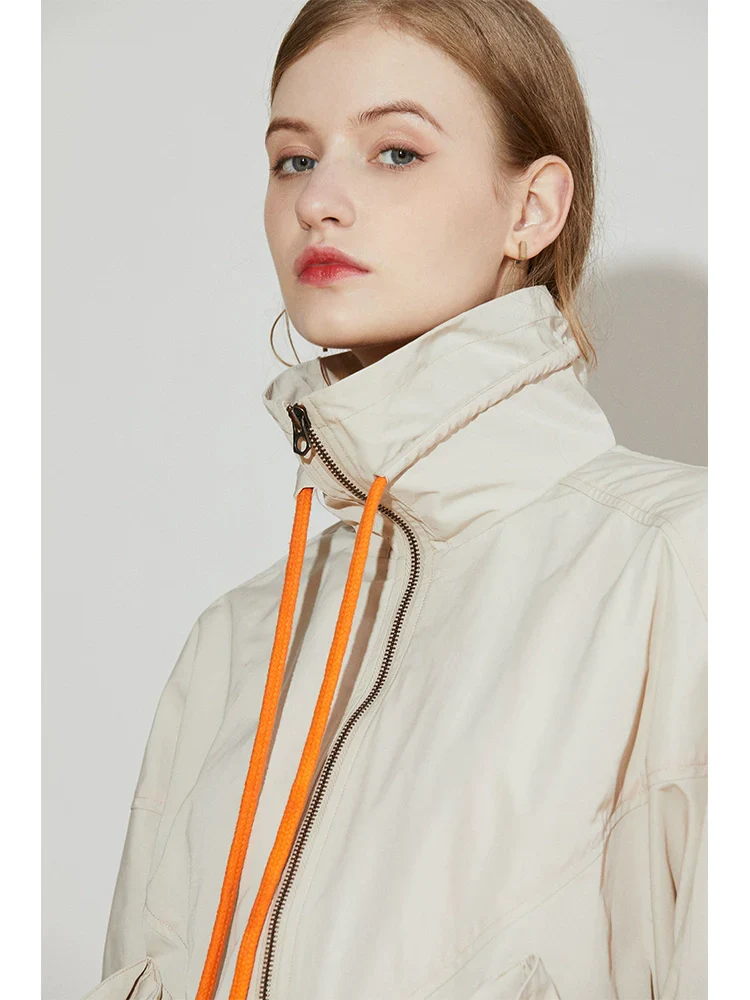 Beige Stand-Collar Windbreaker - Image 2