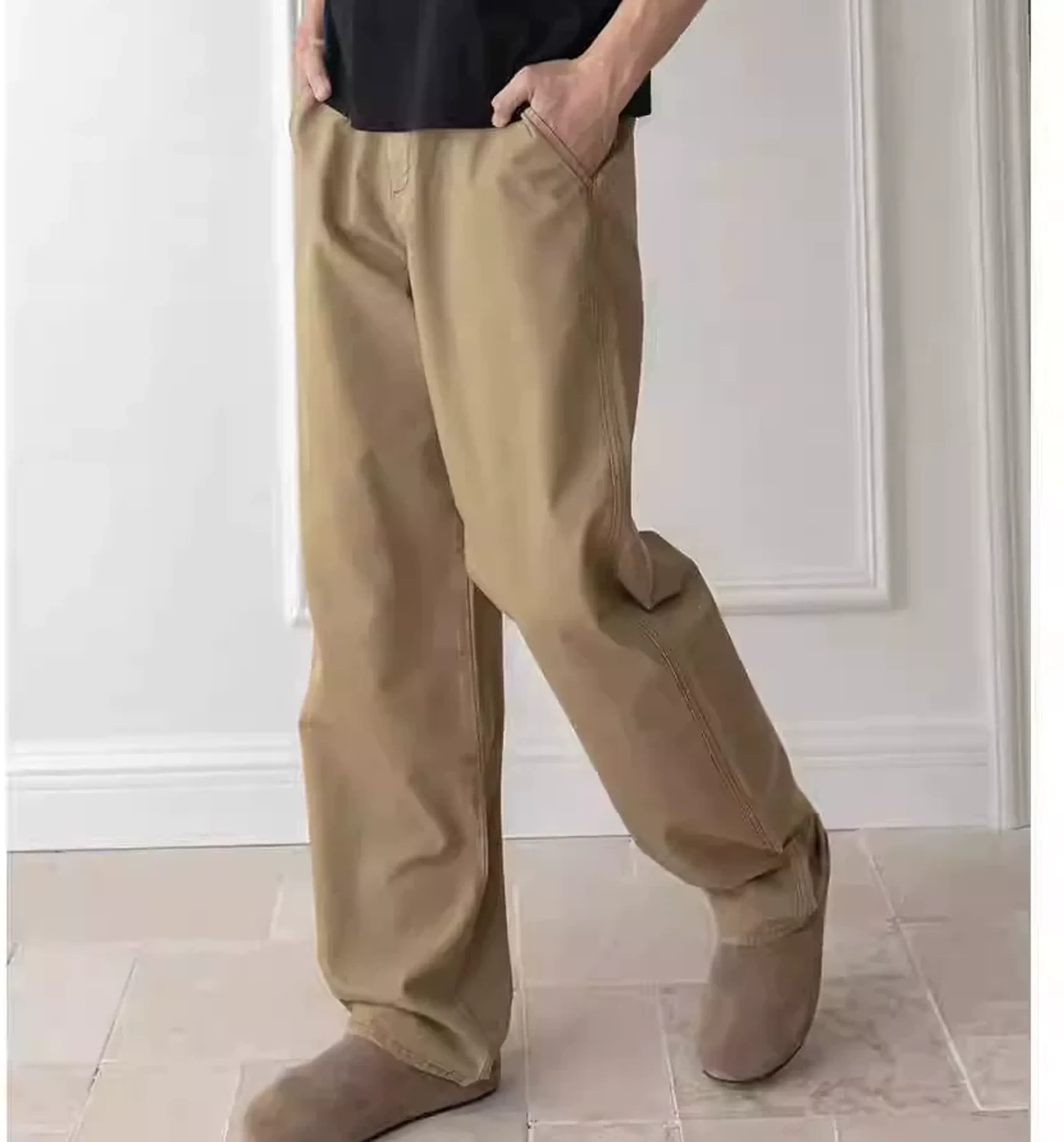 Beige Straight-Leg Casual Pants - Image 3