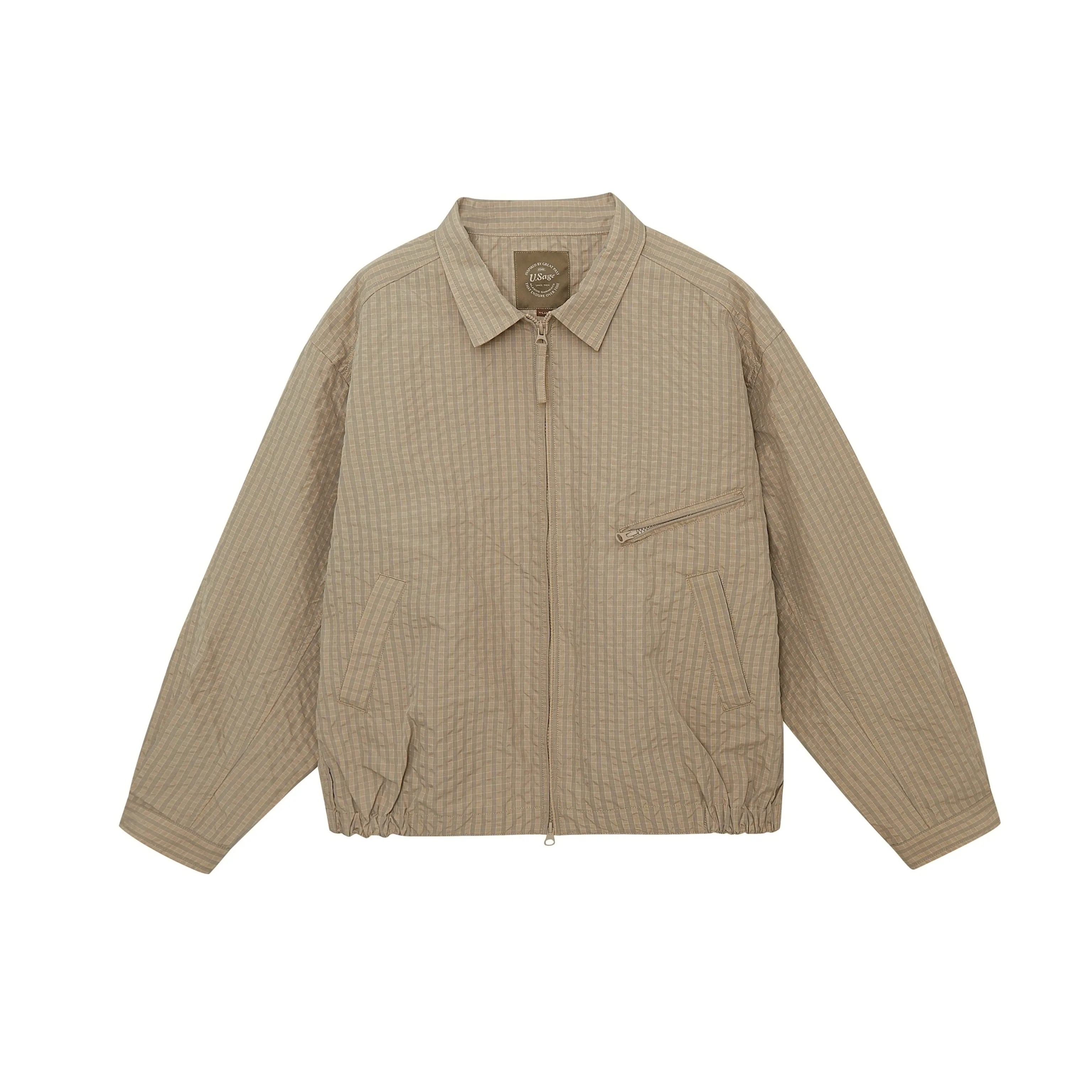 Beige Textured Harrington Jacket - Image 3