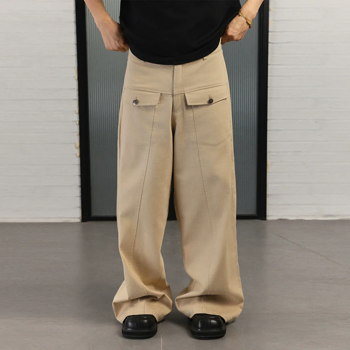 Beige Wide-Leg Trousers