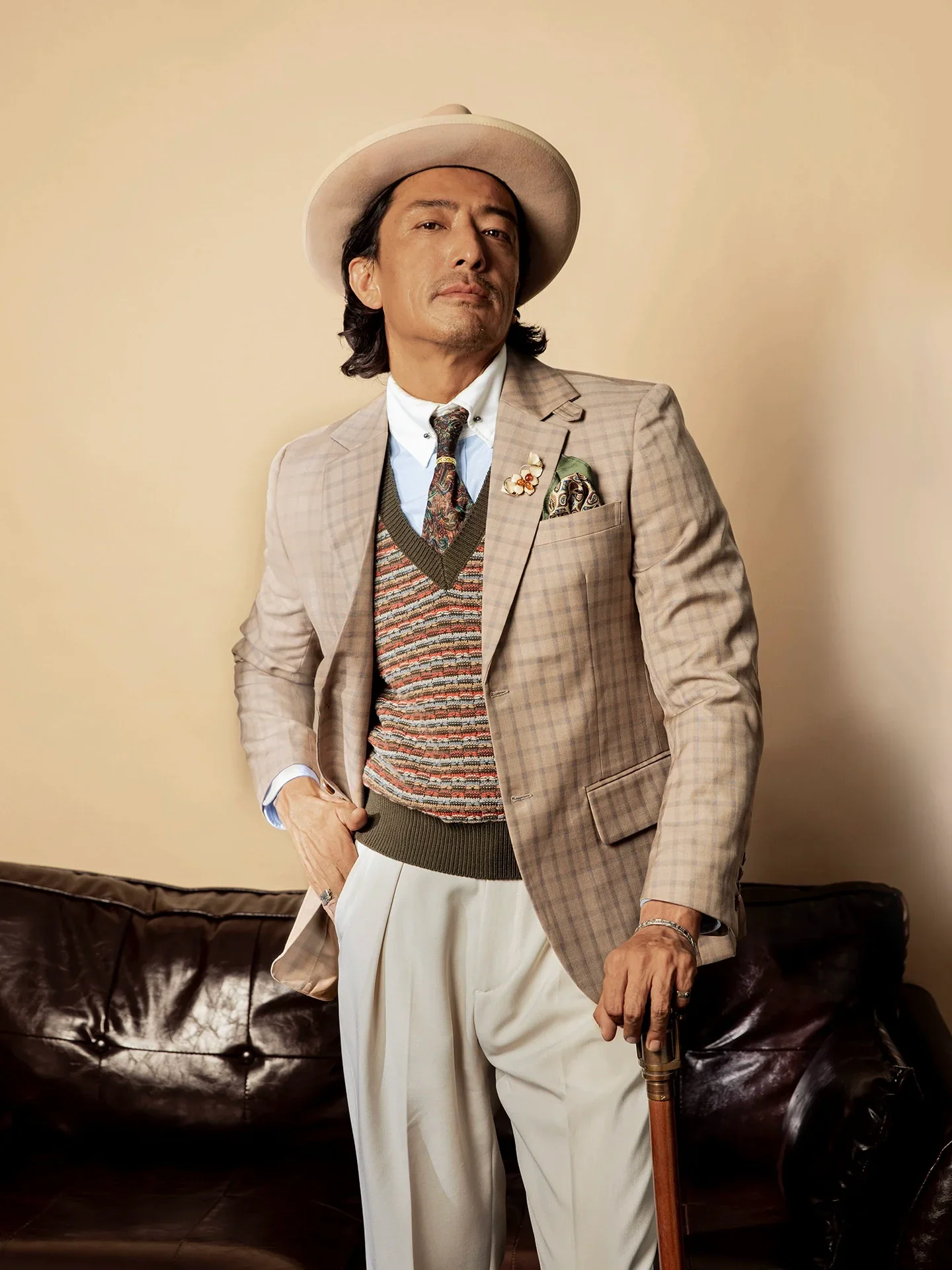 Beige Windowpane Blazer