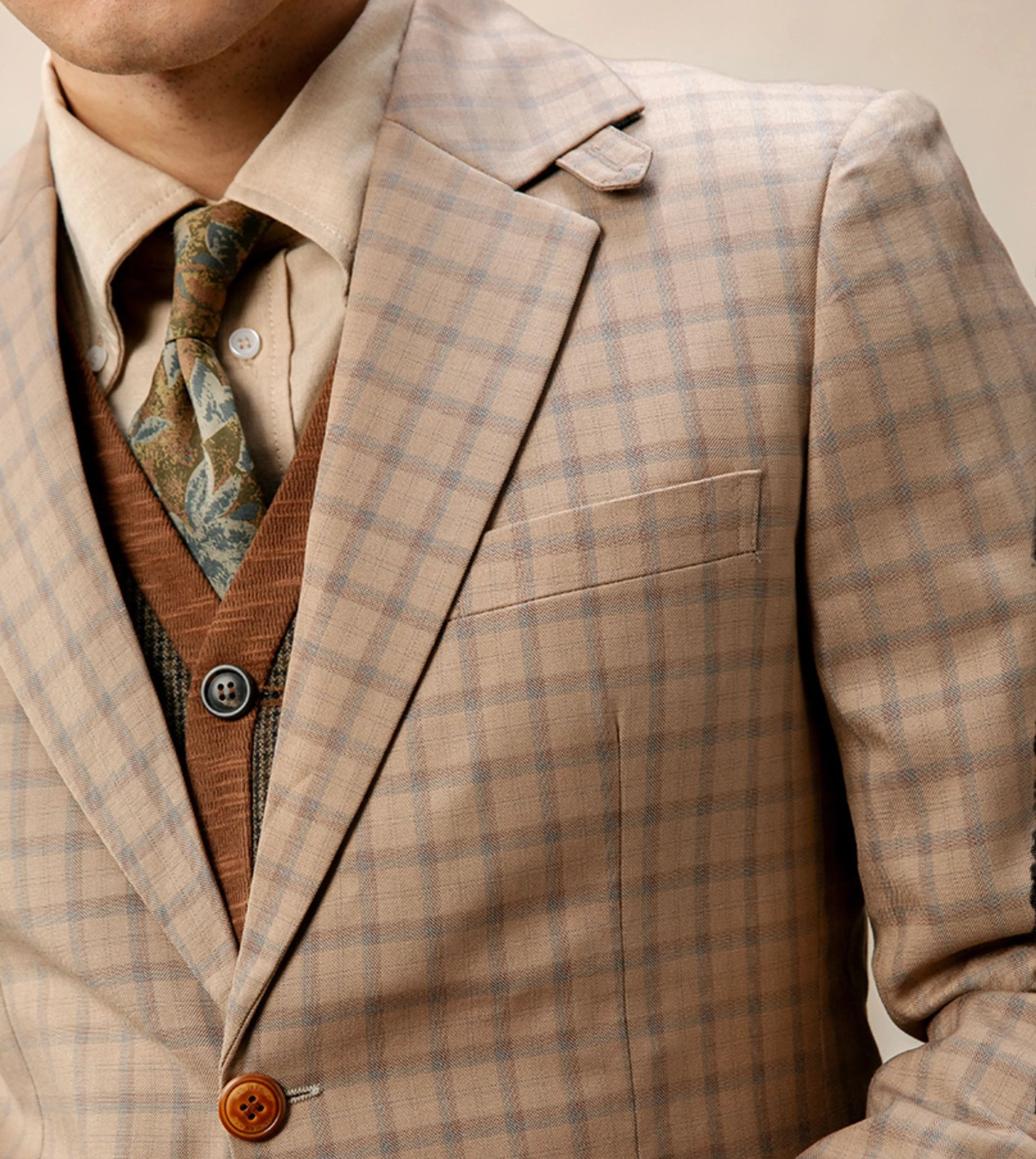Beige Windowpane Blazer - Image 6