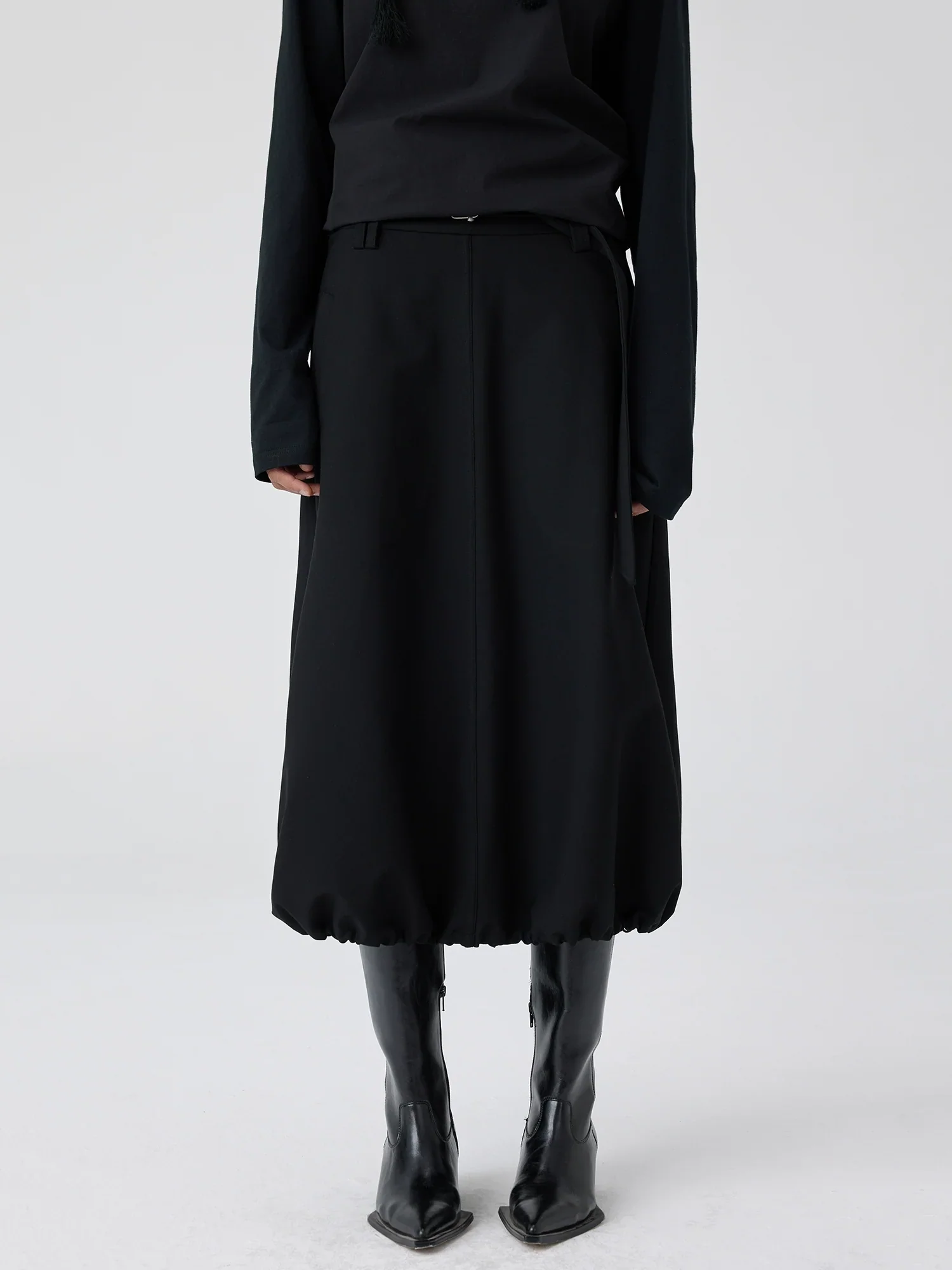 Belted Balloon-Hem Midi Skirt - Image 4