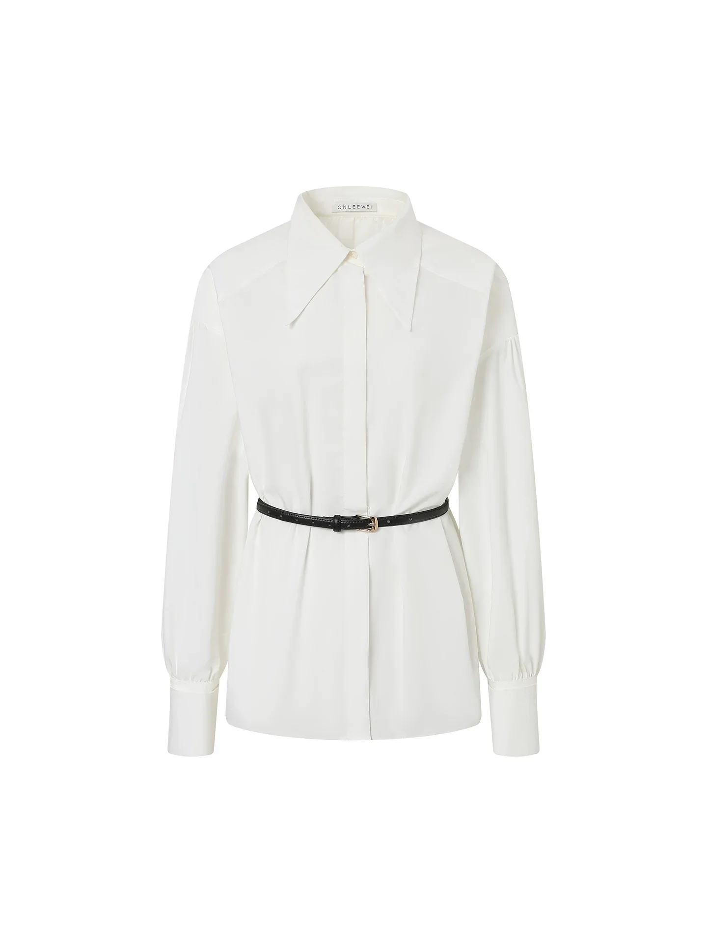 Belted Balloon-Sleeve Shirt - Image 2